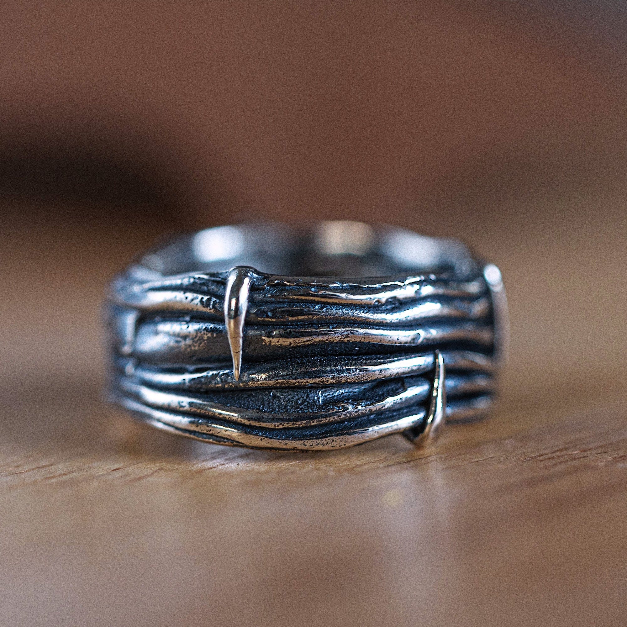 Aurora Oxidized Sterling Silver Ring with Handcrafted Folded Fabric Texture