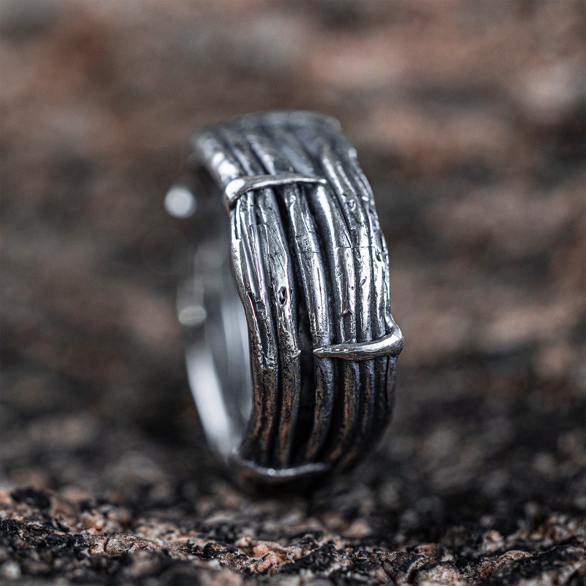 Aurora Oxidized Sterling Silver Ring with Handcrafted Folded Fabric Texture