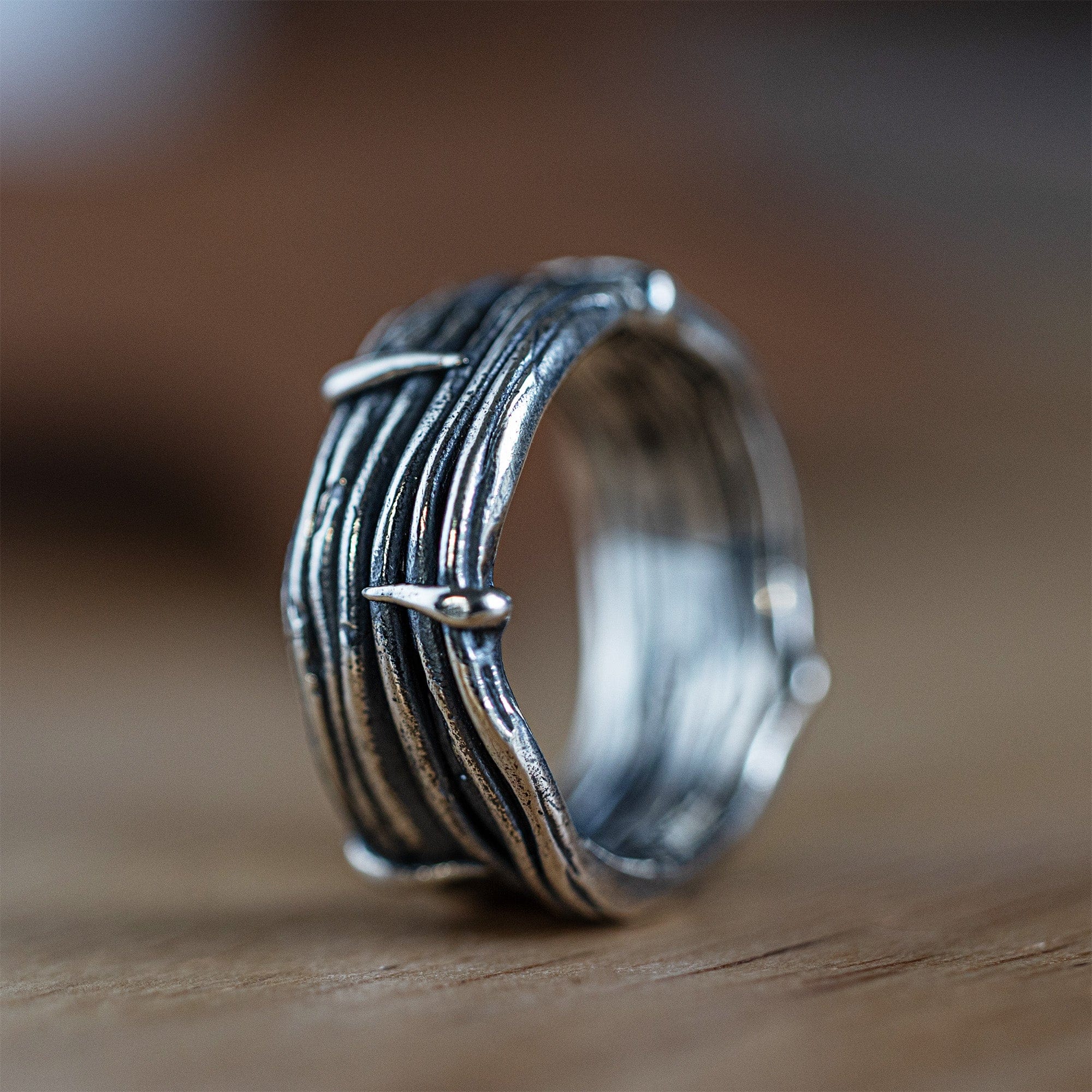 Aurora Oxidized Sterling Silver Ring with Handcrafted Folded Fabric Texture