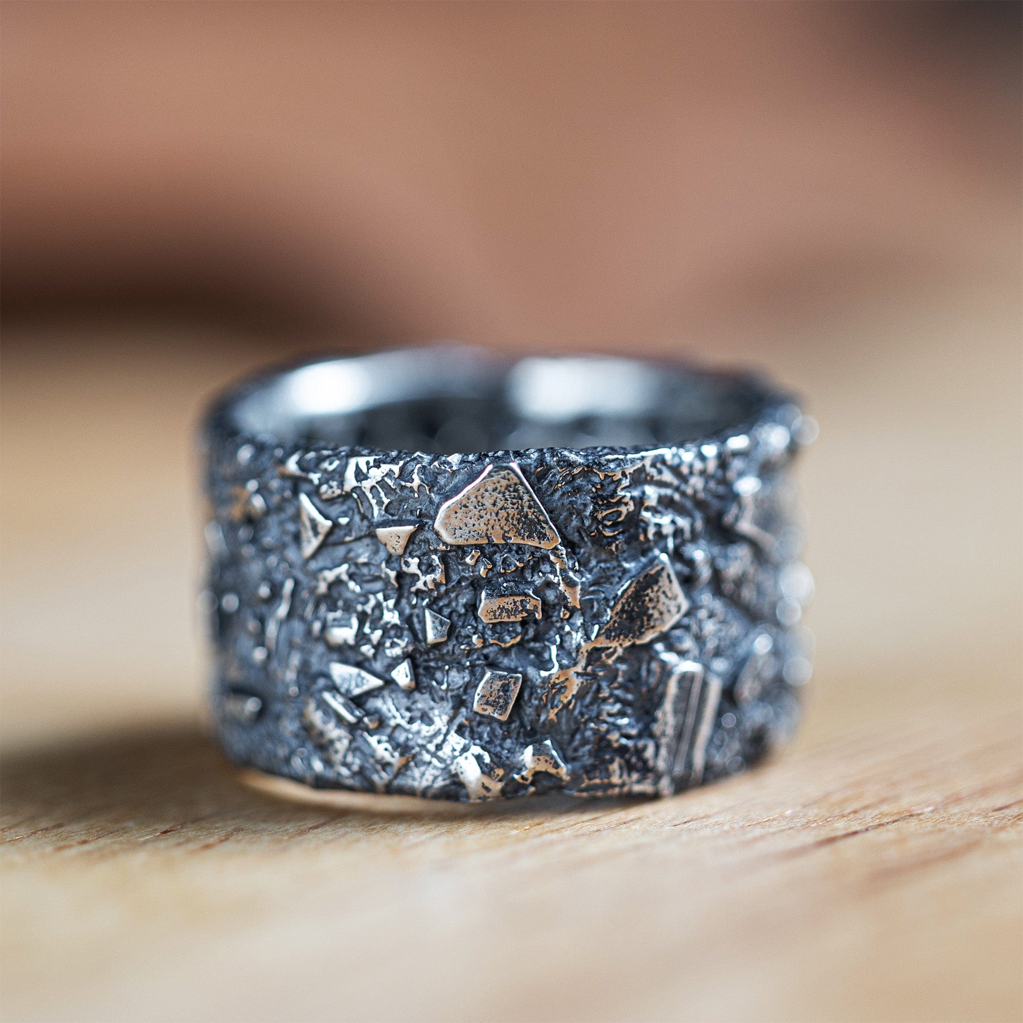 Bark Oxidized Silver Ring with Subtly Eroded, Natural Design