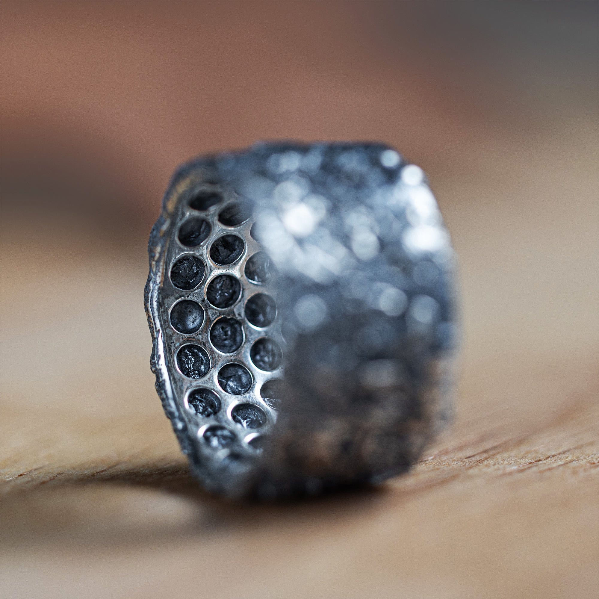 Bark Oxidized Silver Ring with Subtly Eroded, Natural Design