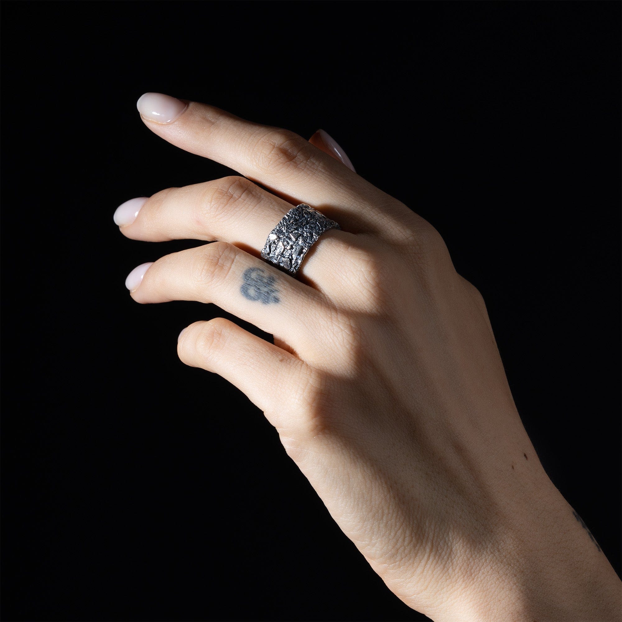 Bark Oxidized Silver Ring with Subtly Eroded, Natural Design