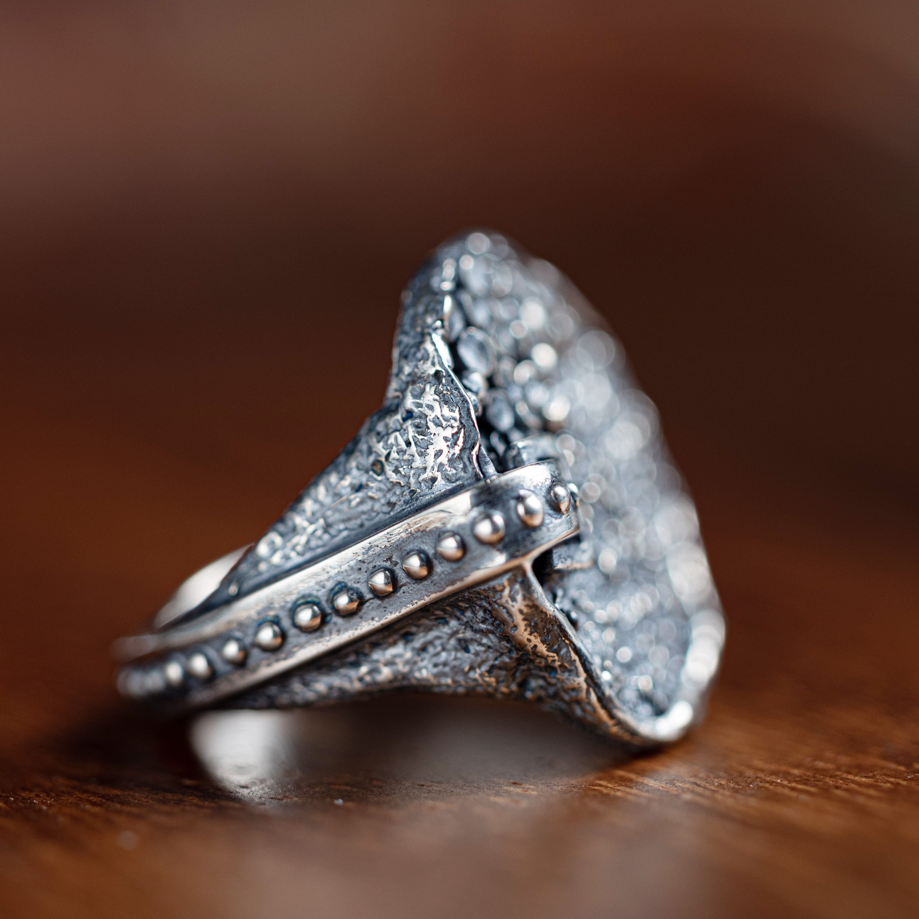 Bind Rustic Silver Ring with Natural Grainy Surface