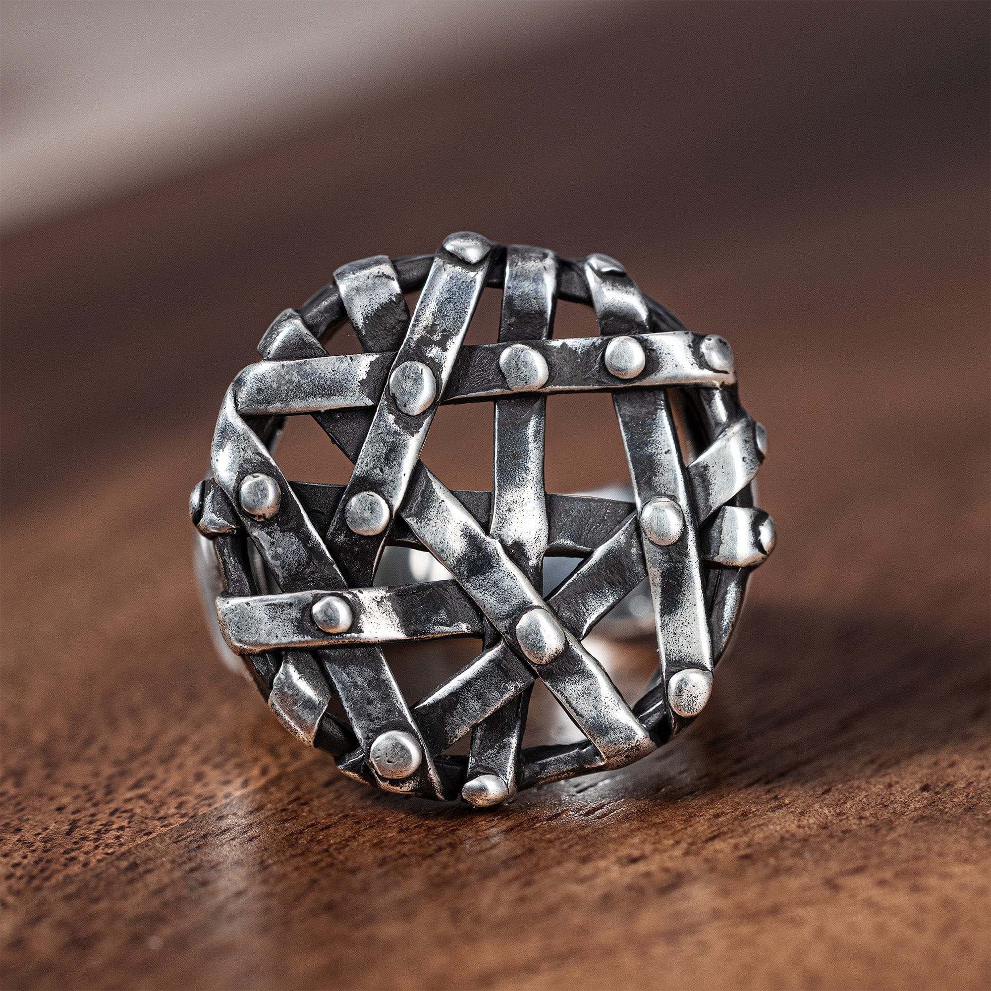 Chainmail Sterling Silver Ring with Cold, Machined Metal Effect