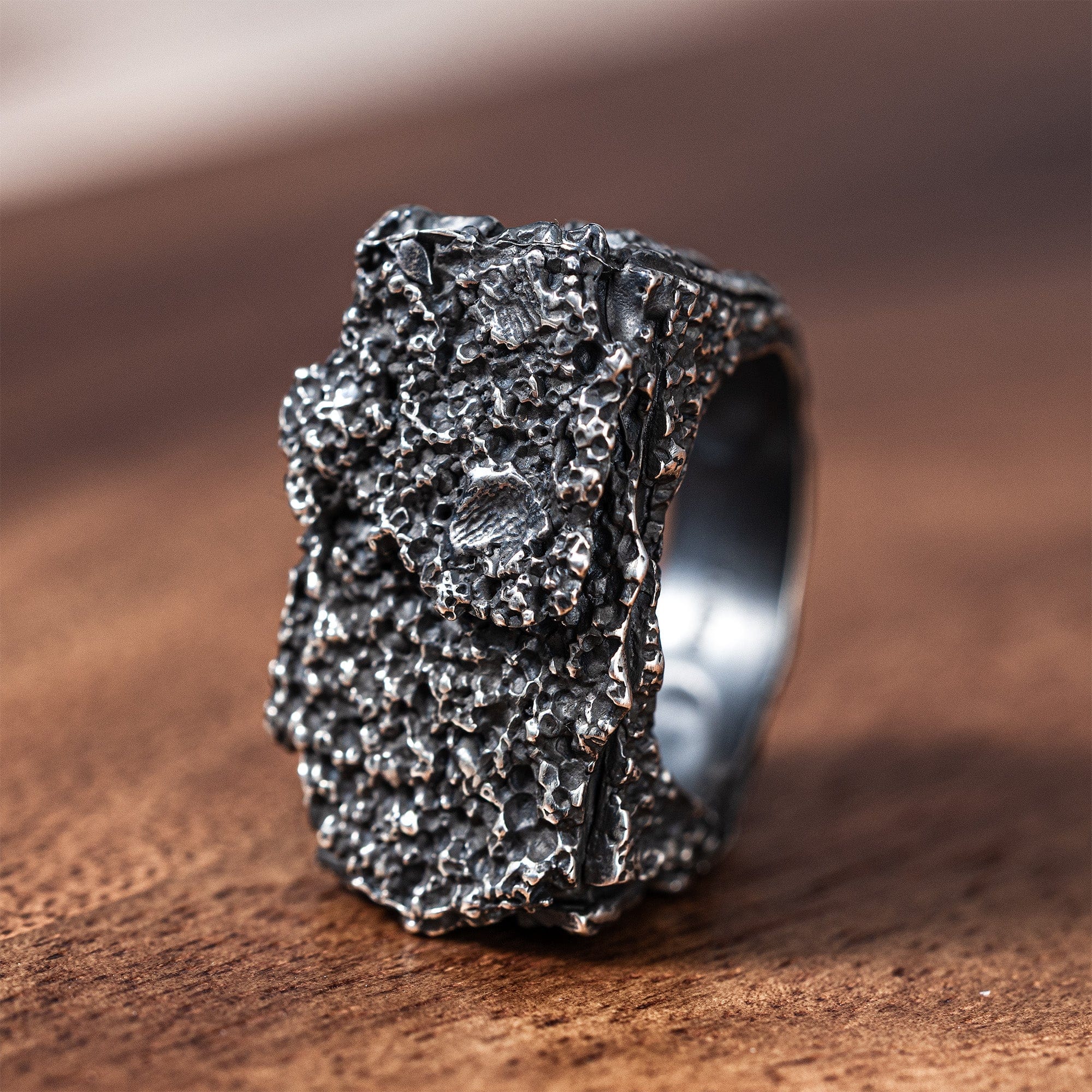 Ebonn Oxidized 925 Silver Ring with Organic Grained Texture