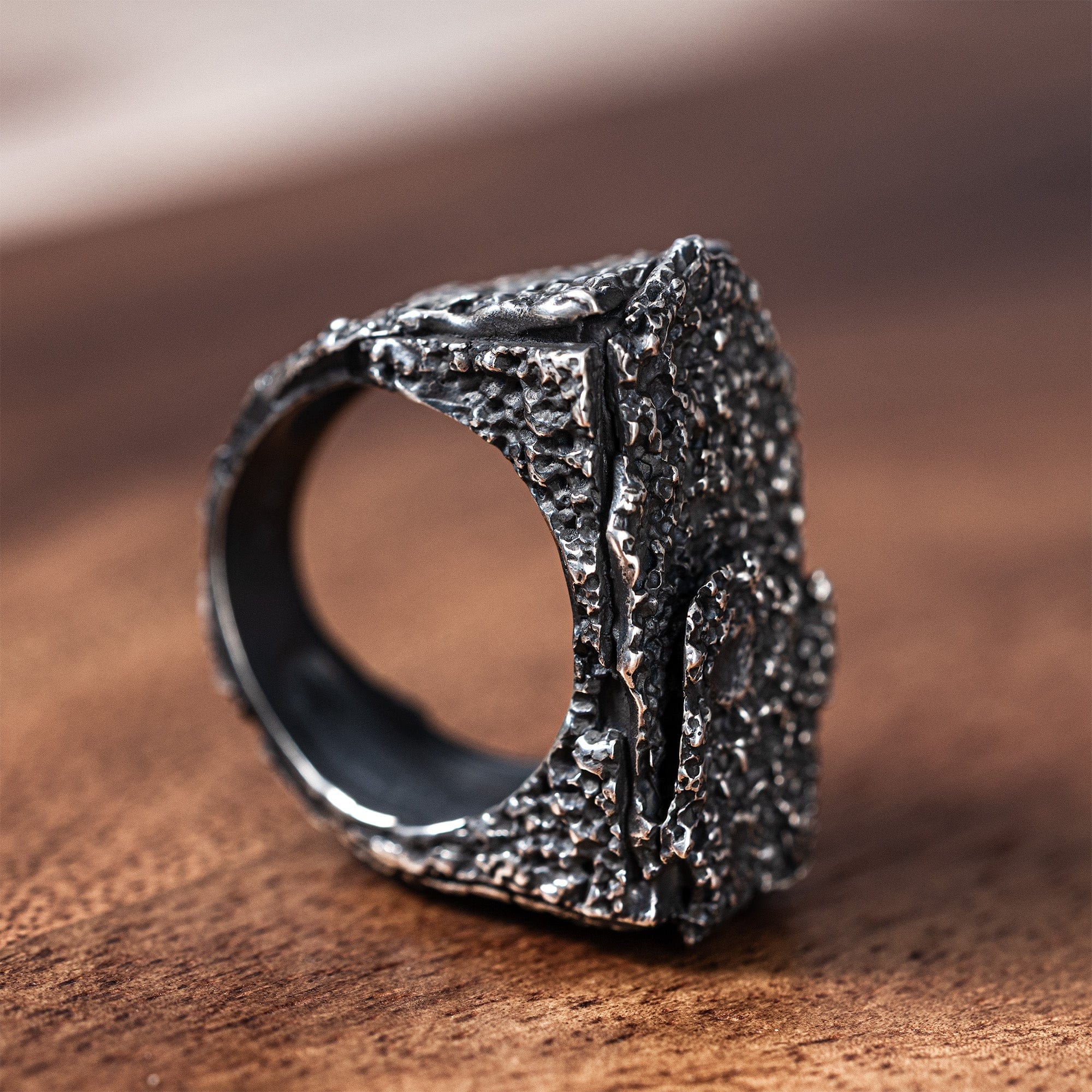 Ebonn Oxidized 925 Silver Ring with Organic Grained Texture