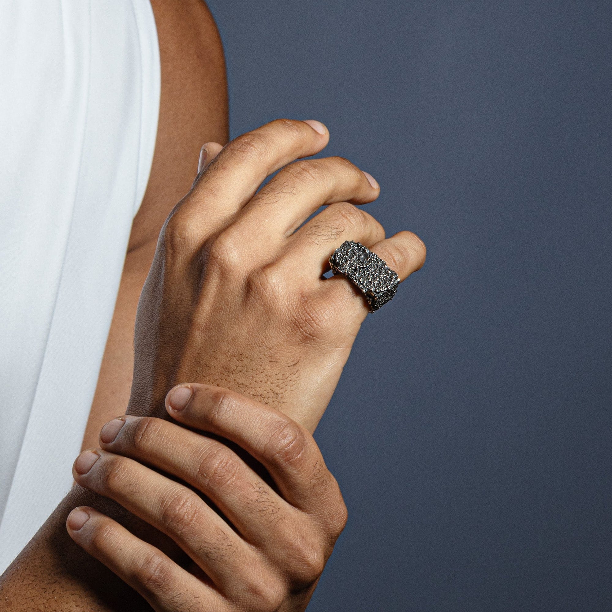 Ebonn Oxidized 925 Silver Ring with Organic Grained Texture