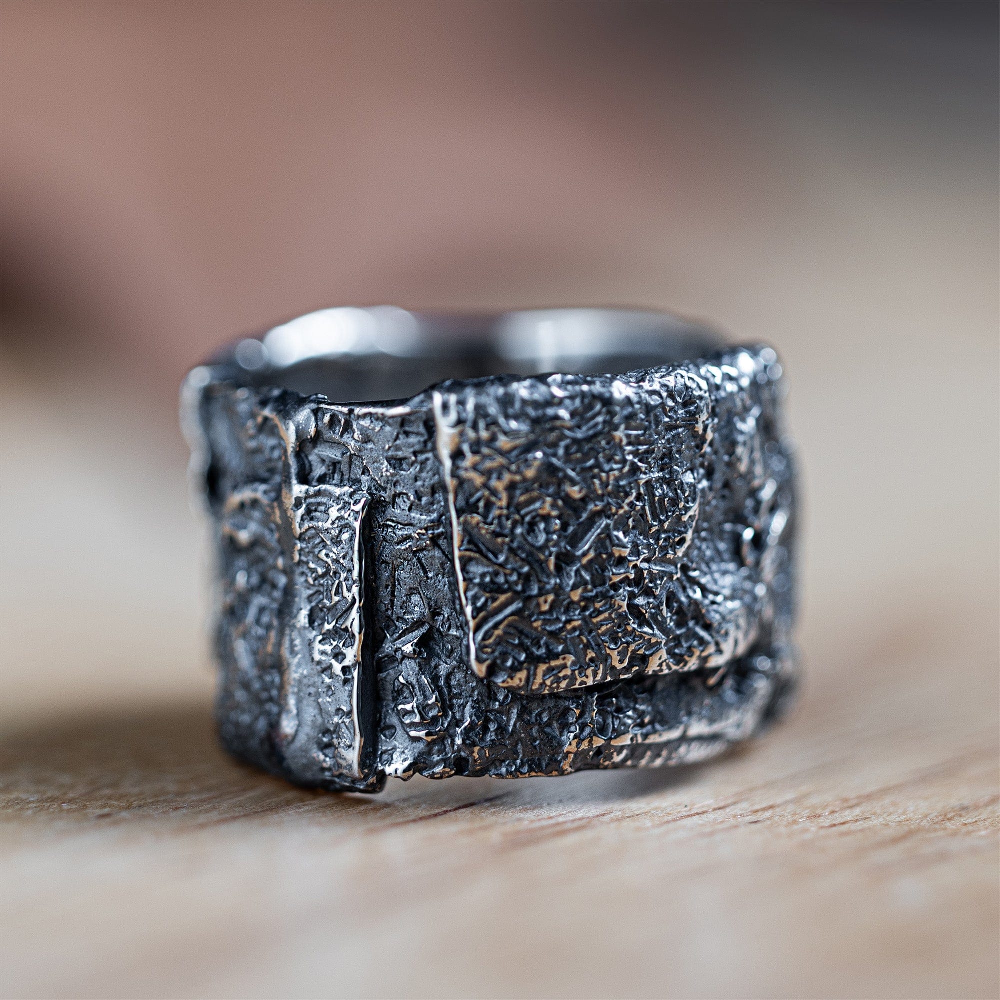 Echo Hand-Forged Silver Ring with Sculpted Metal Layers