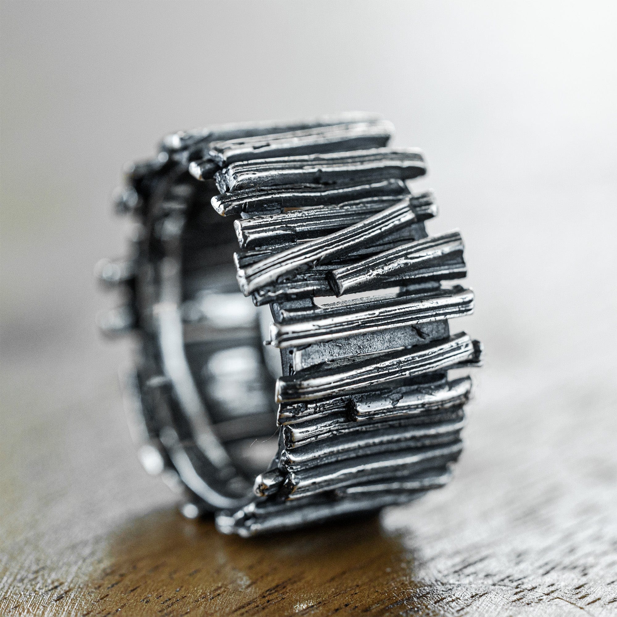 Fretwork Sterling Silver Ring with Interwoven Twig Motif