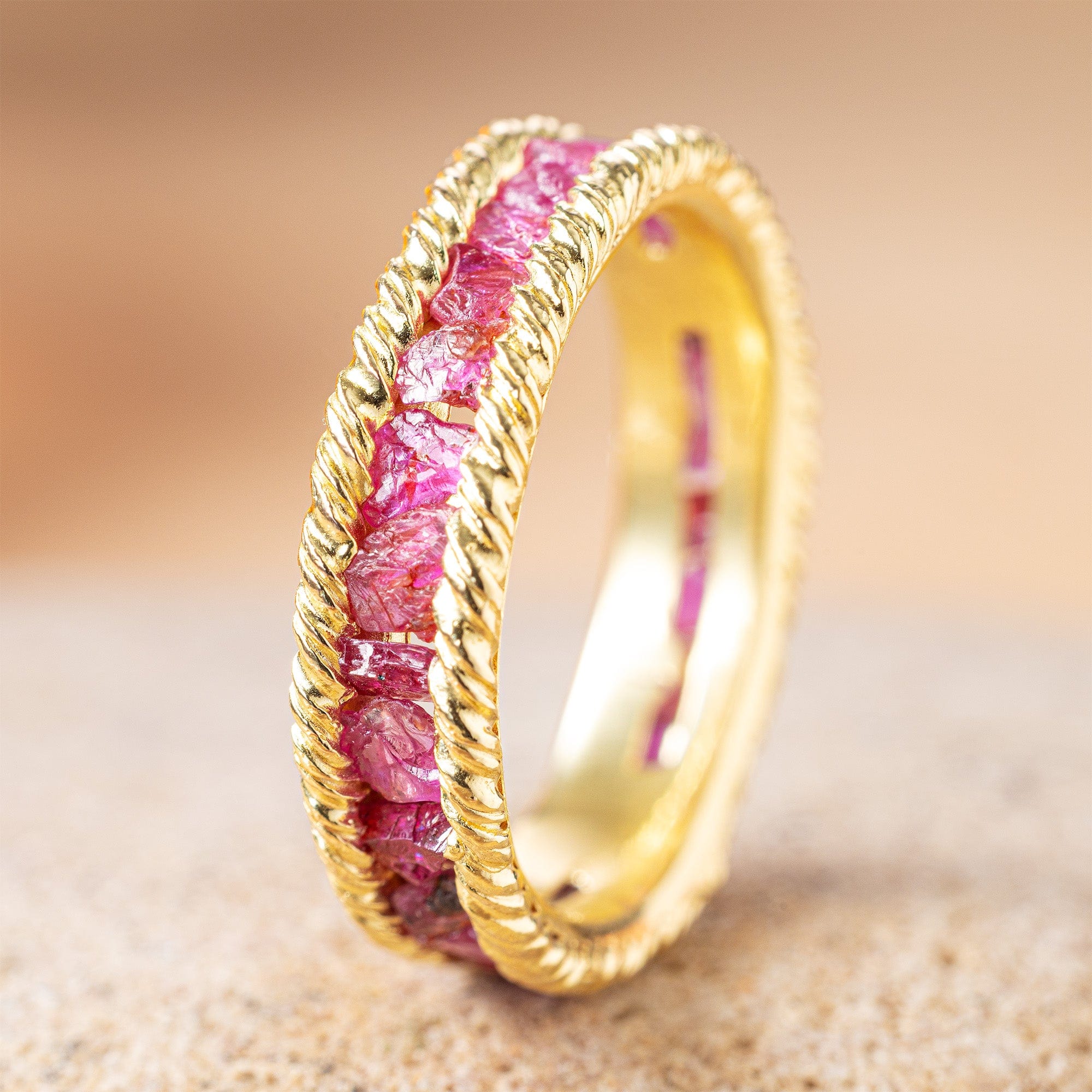 Gaiete Minimalist Gold Plated Silver Ring with Raw Ruby