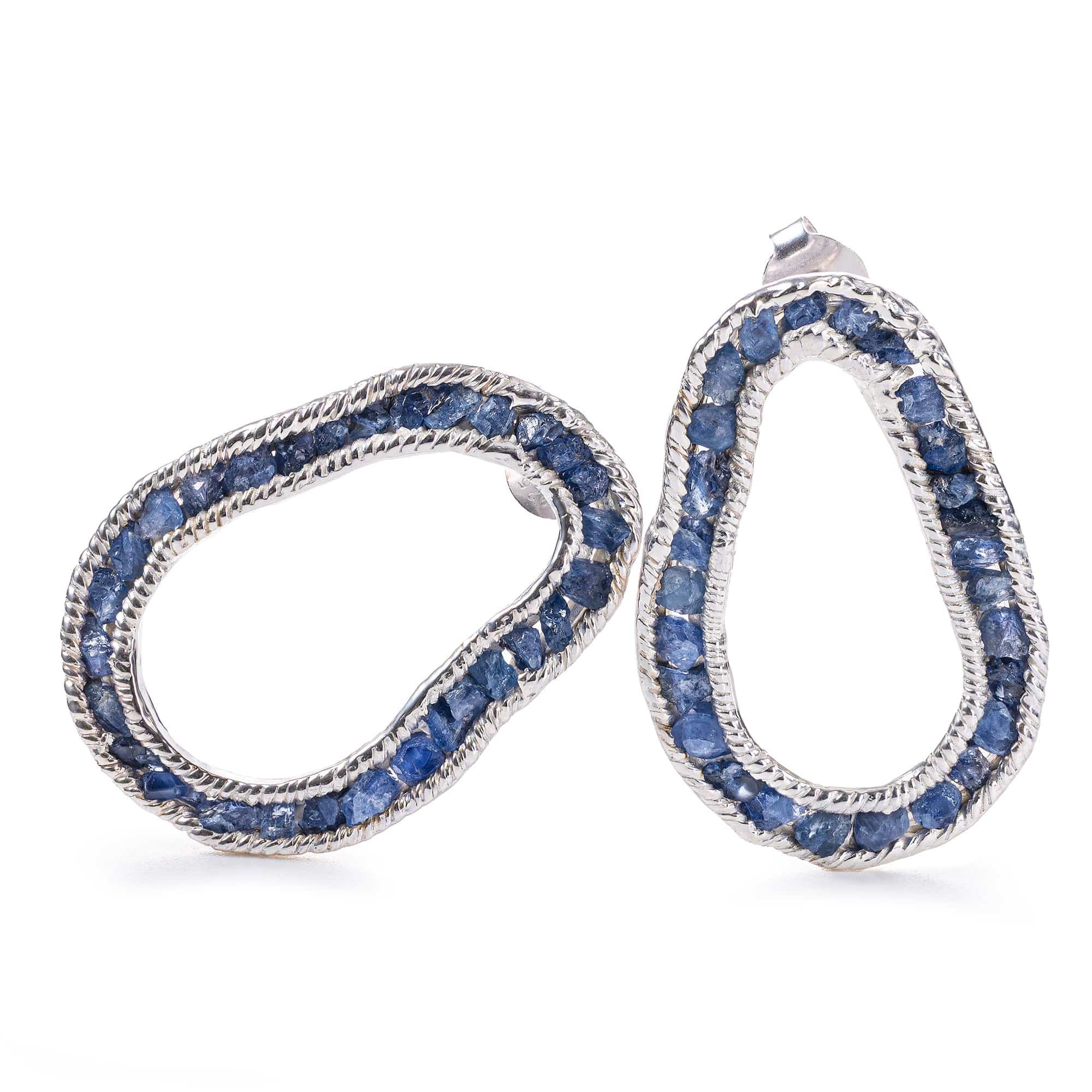 Arven Anti-Tarnish Plated Silver Designer Earrings with Raw Blue Sapphire