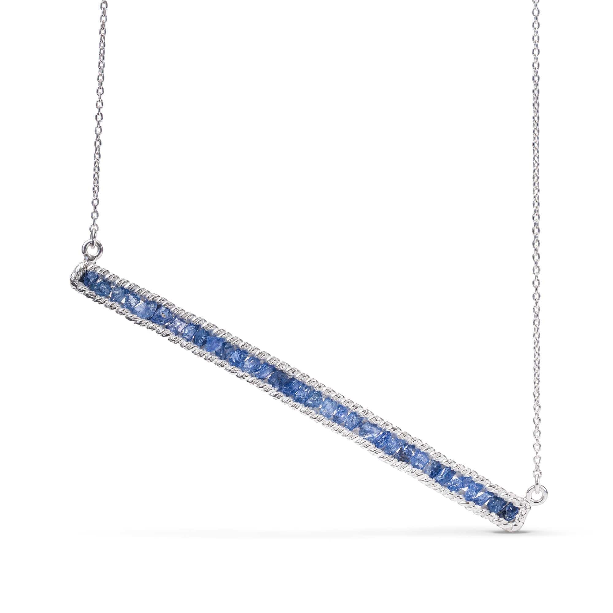 Lithos Artisan Necklace in 925 Sterling Silver with Raw Blue Sapphires