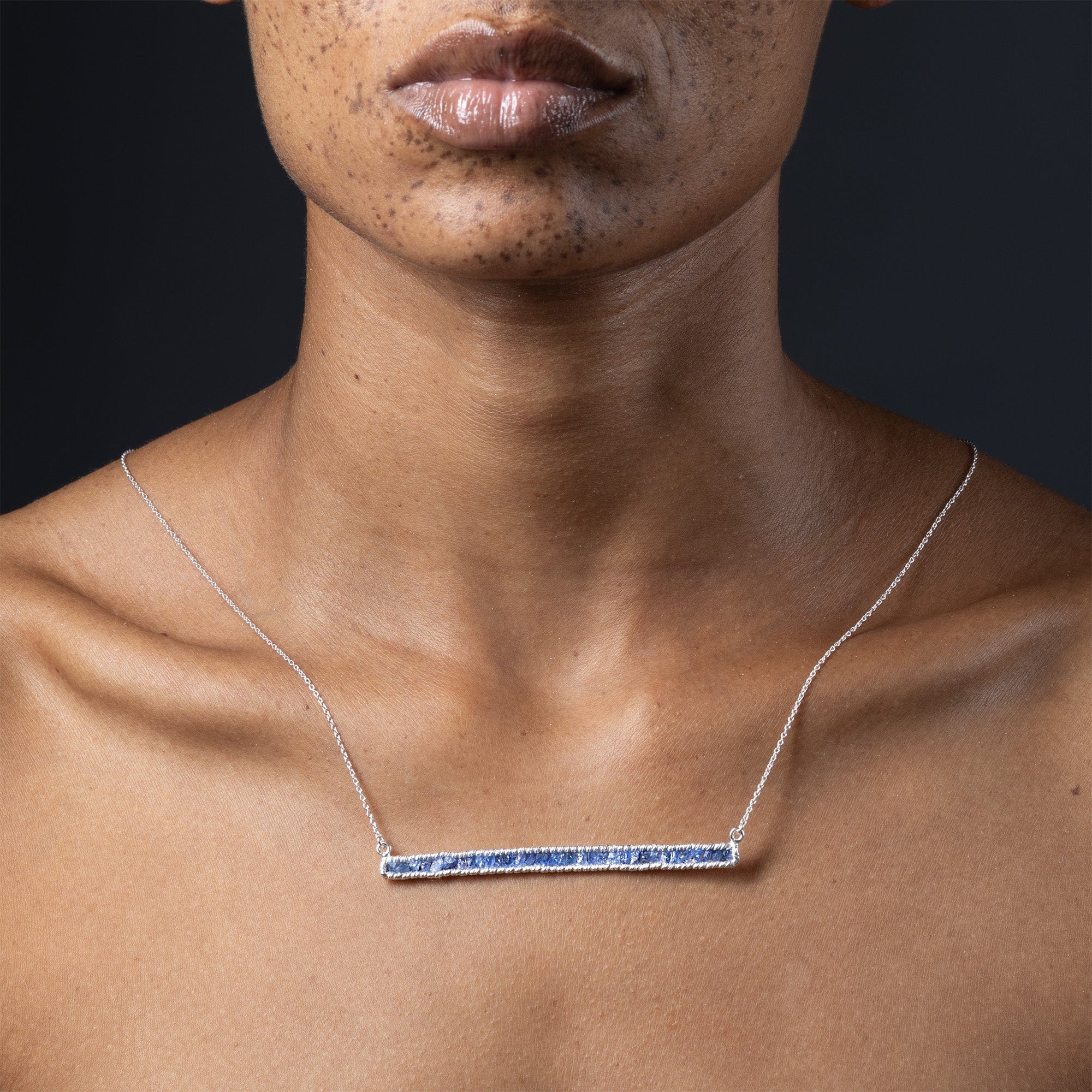 Lithos Artisan Necklace in 925 Sterling Silver with Raw Blue Sapphires