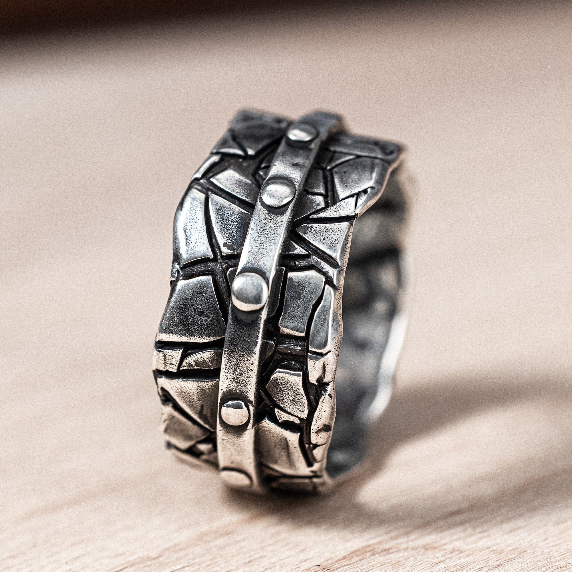 Grille Raw Industrial Silver Band with Brutalist Factory Aesthetic