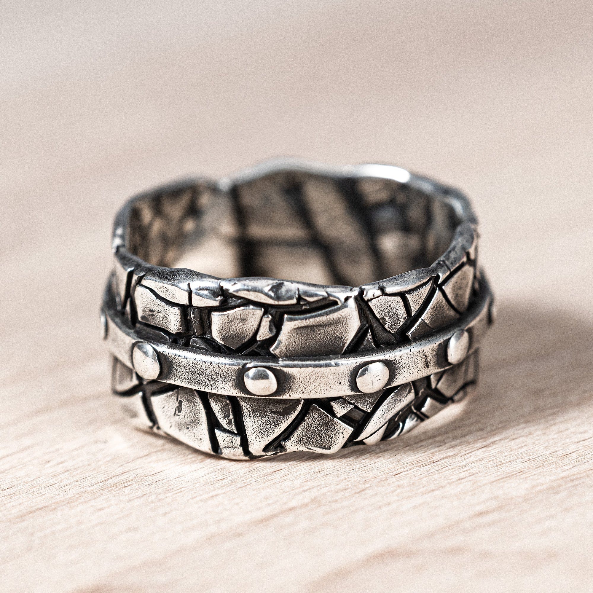 Grille Raw Industrial Silver Band with Brutalist Factory Aesthetic