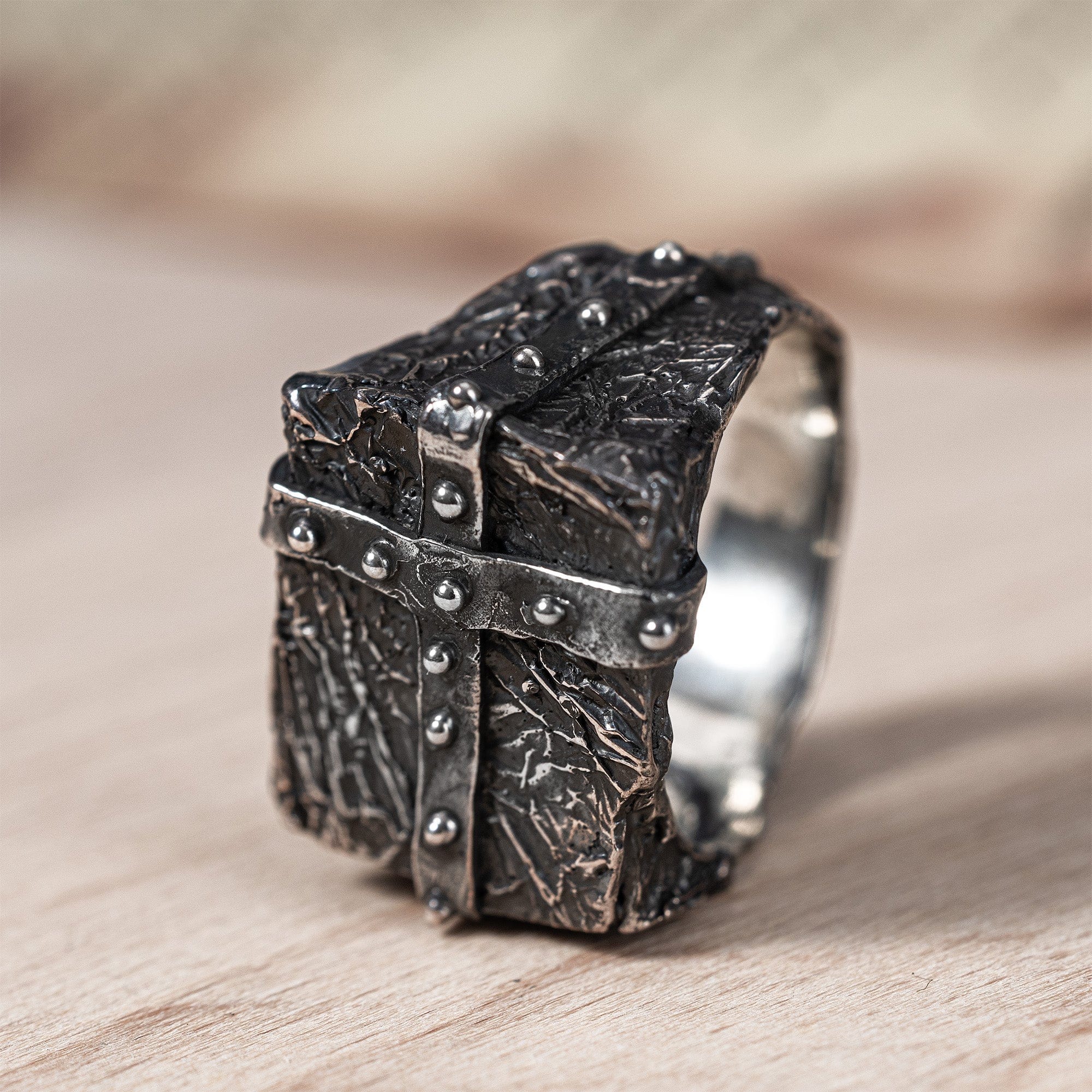 Ironlace Handmade 925 Silver Men's Ring with Gritty, Industrial Texture