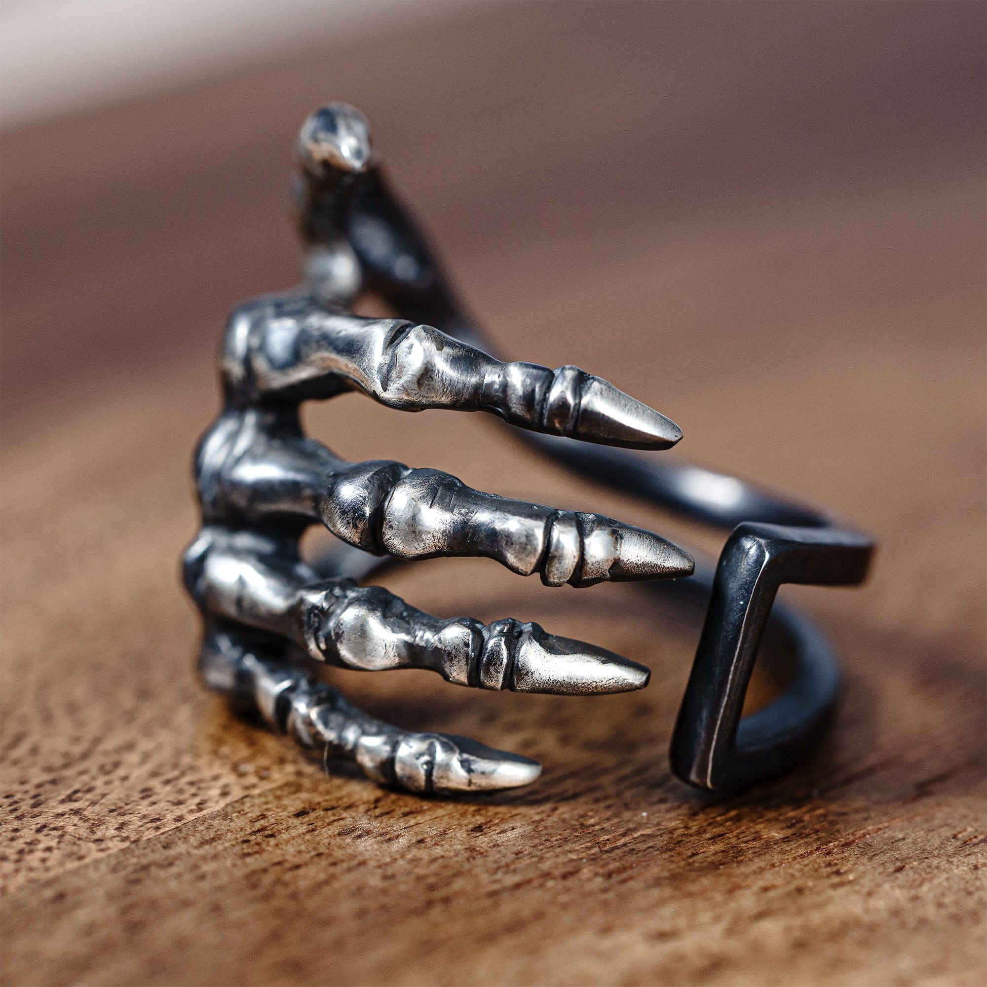 Mortalis Unisex Oxidized Silver Ring Inspired by a Skeletal Hand Grip