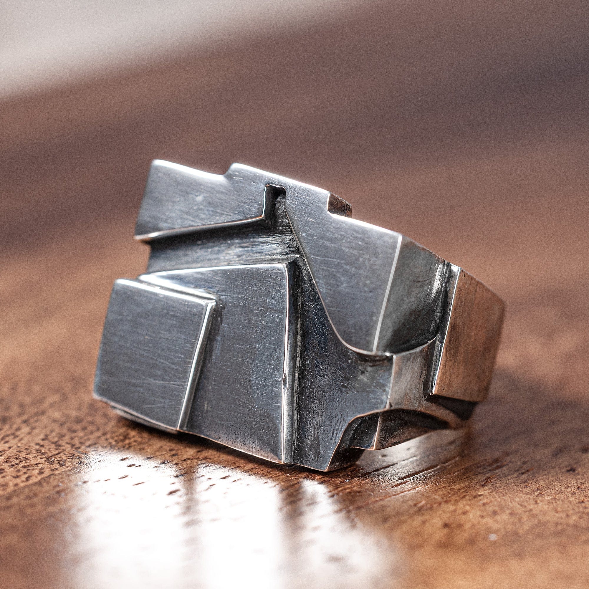 Nexus Oxidized Silver Band with Broken Glacier Effect