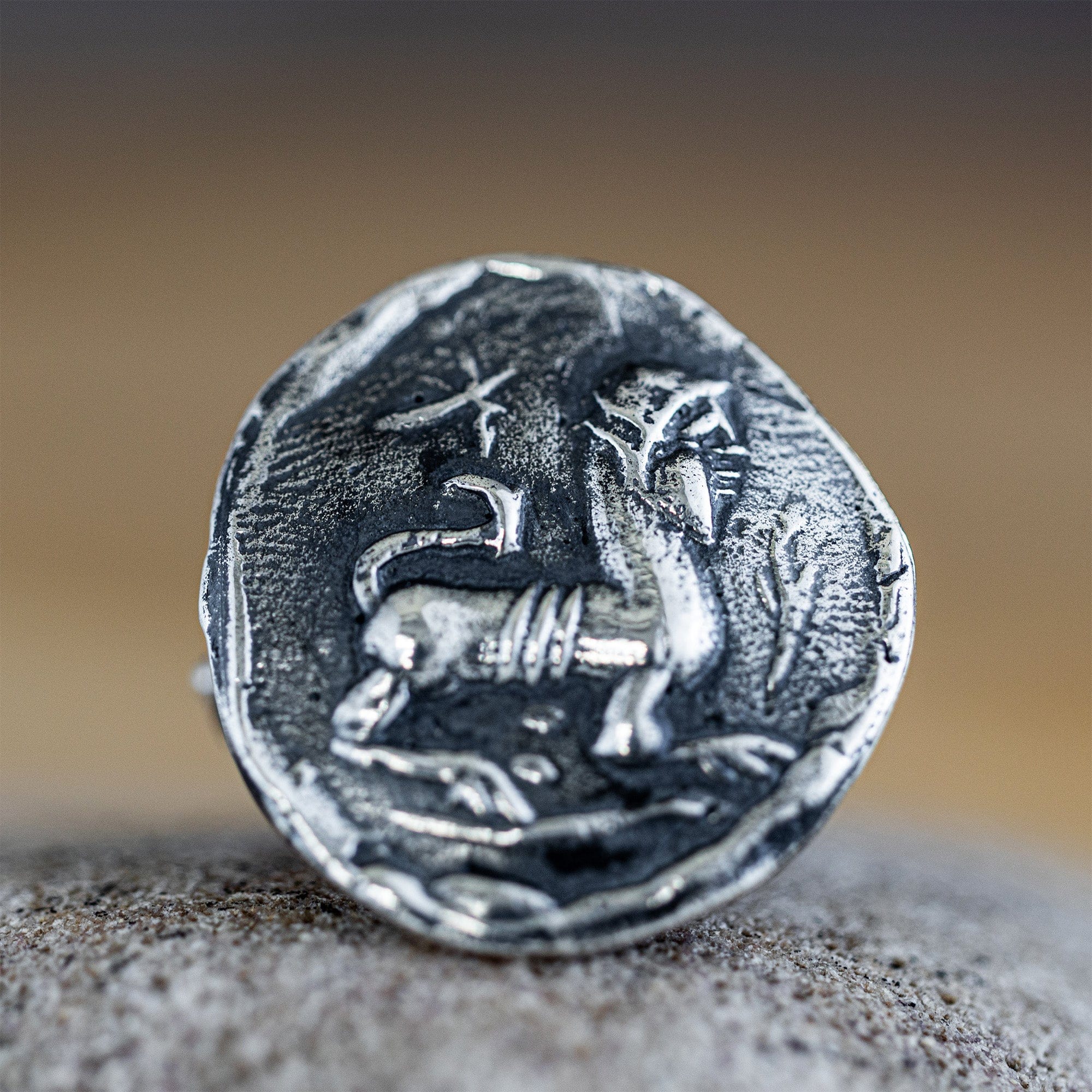 Oxidized 925 Silver Ring with Ancient Lion Warrior Seal