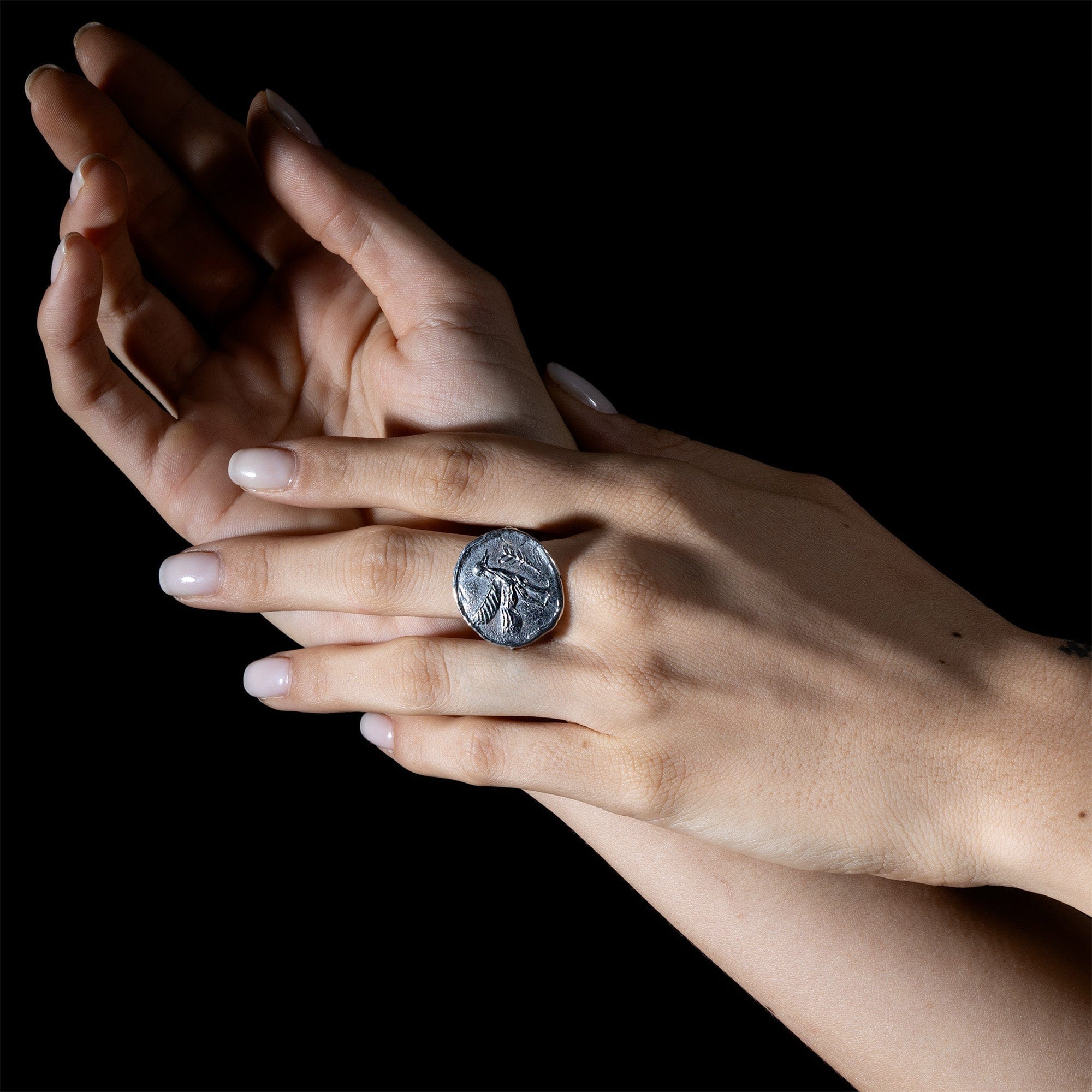Oxidized 925 Silver Ring with Ancient Messenger Seal