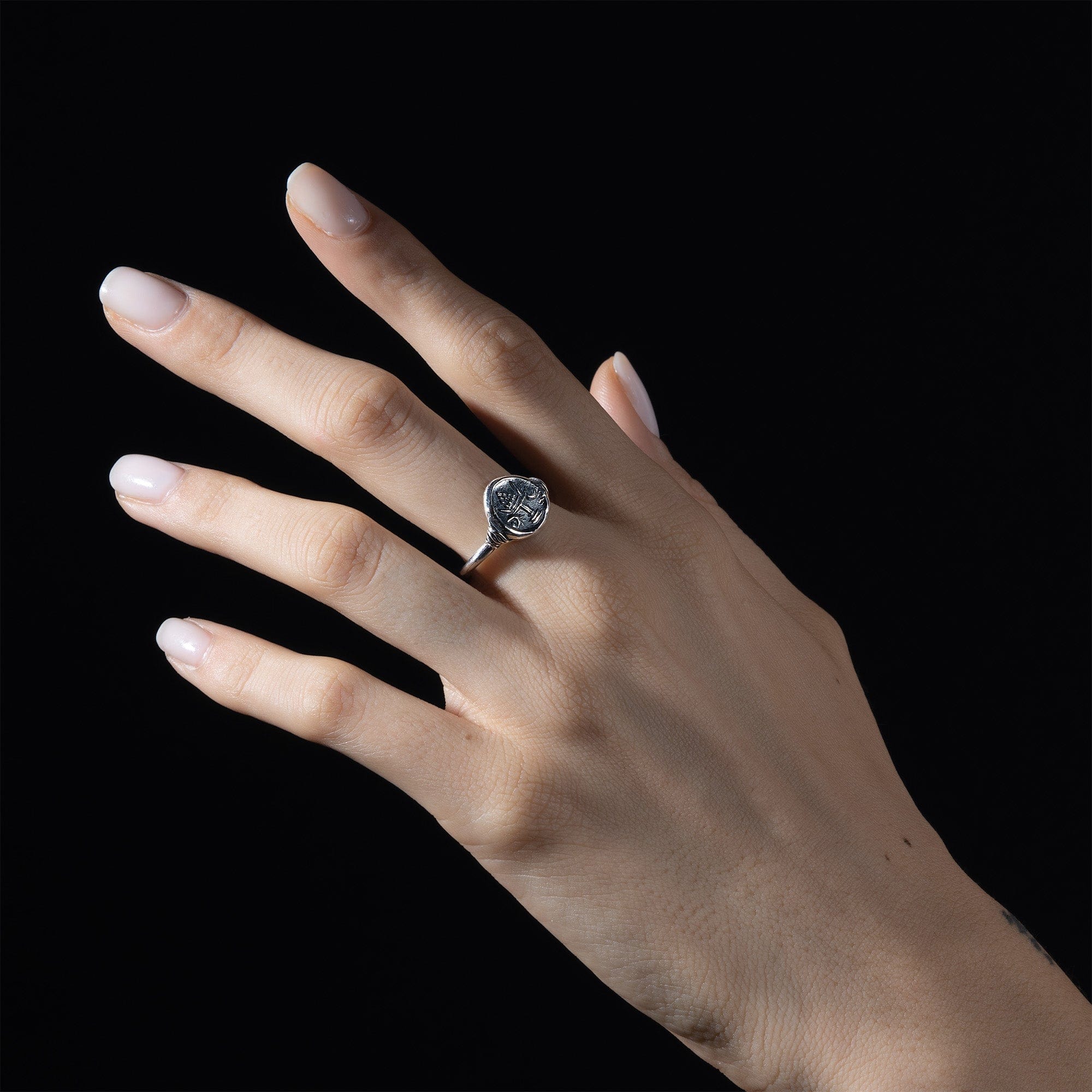 Oxidized 925 Silver Ring with Ancient Seal of Abundance Engraving