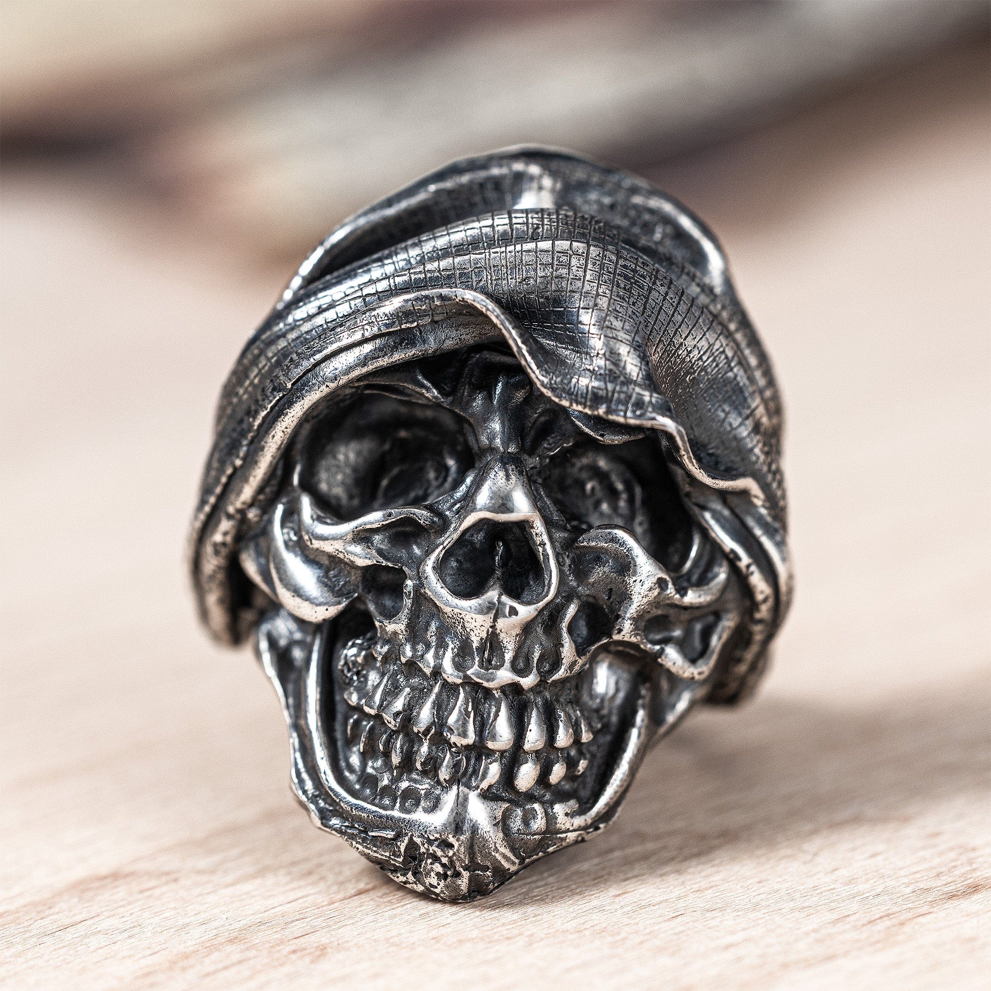 Requiem Handcrafted Sterling Silver Skull Ring with Dark Aesthetic