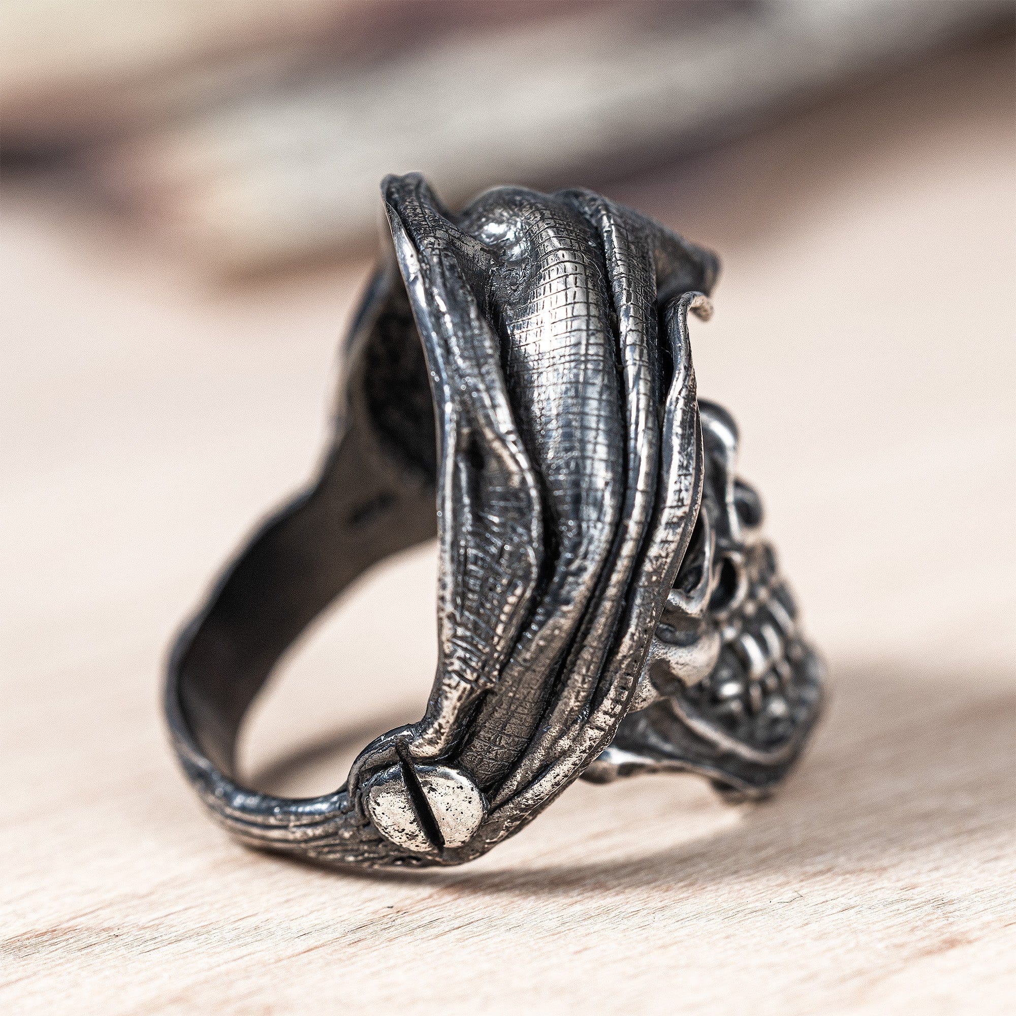Requiem Handcrafted Sterling Silver Skull Ring with Dark Aesthetic