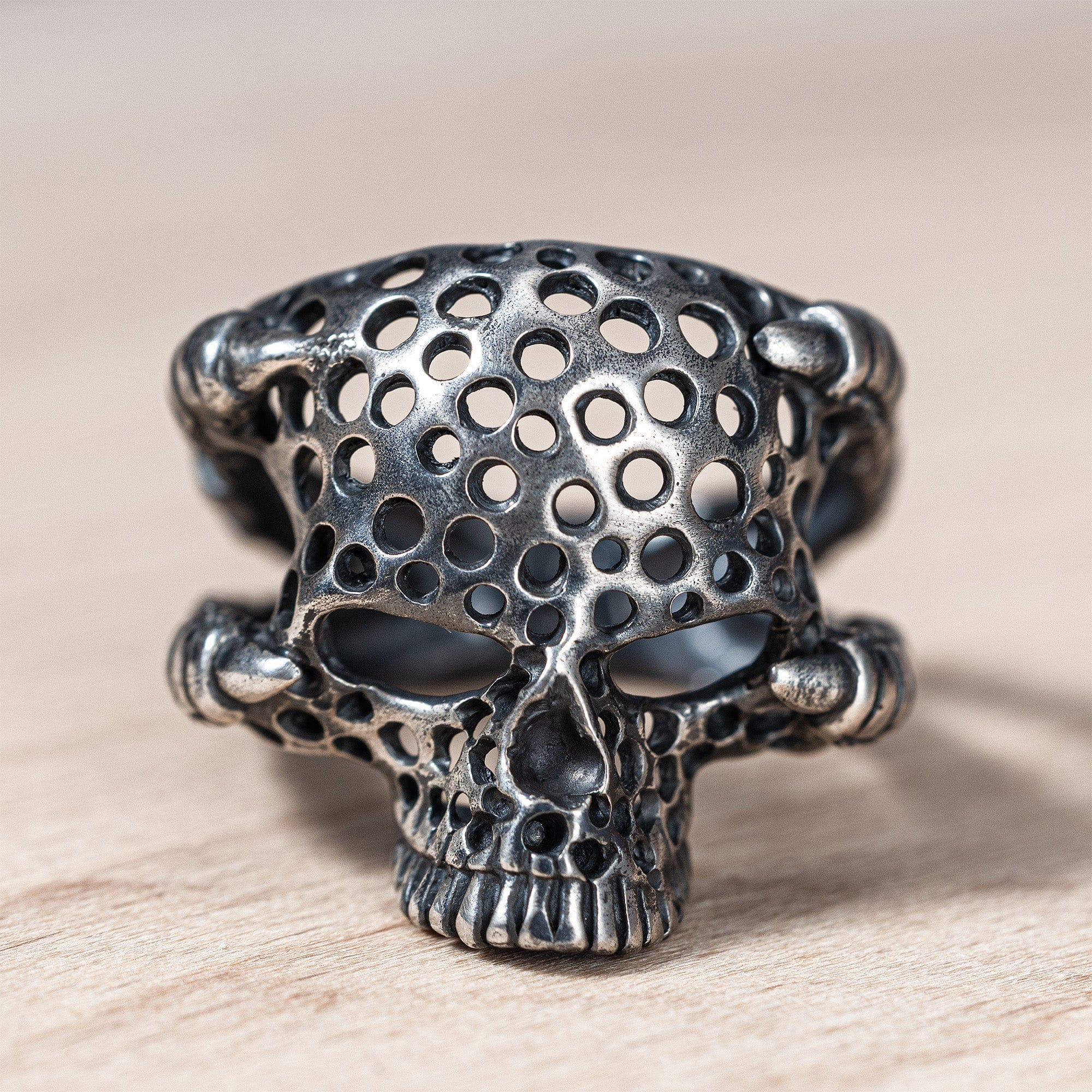 Temporal Brutalist Oxidized Silver Skull Ring