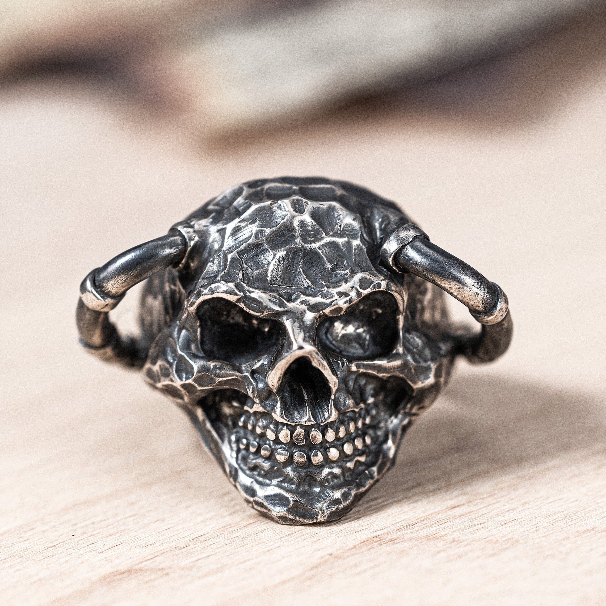 Valkyr Oxidized 925 Silver Ring Sculpted into a Skull