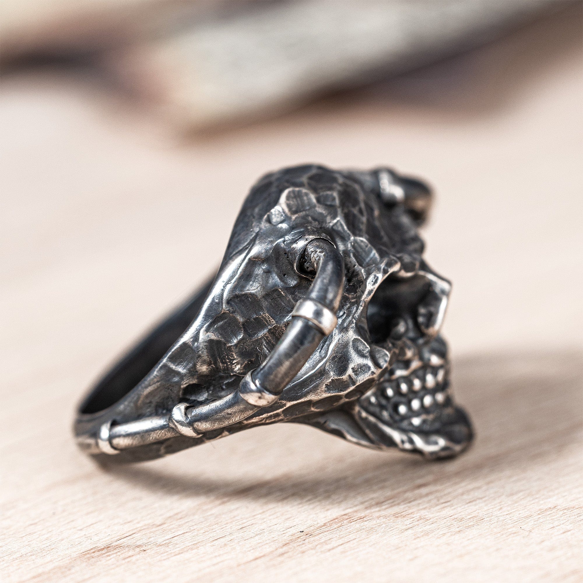 Valkyr Oxidized 925 Silver Ring Sculpted into a Skull