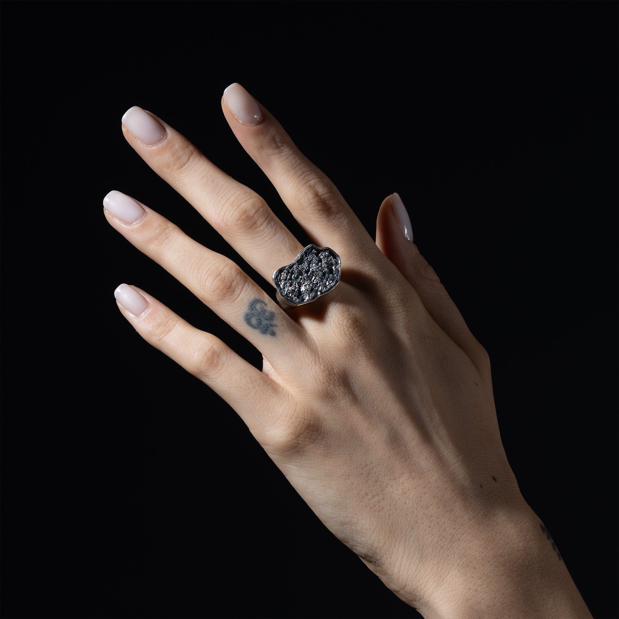 Armor Sterling Silver Band with Rugged Volcanic Lava Surface