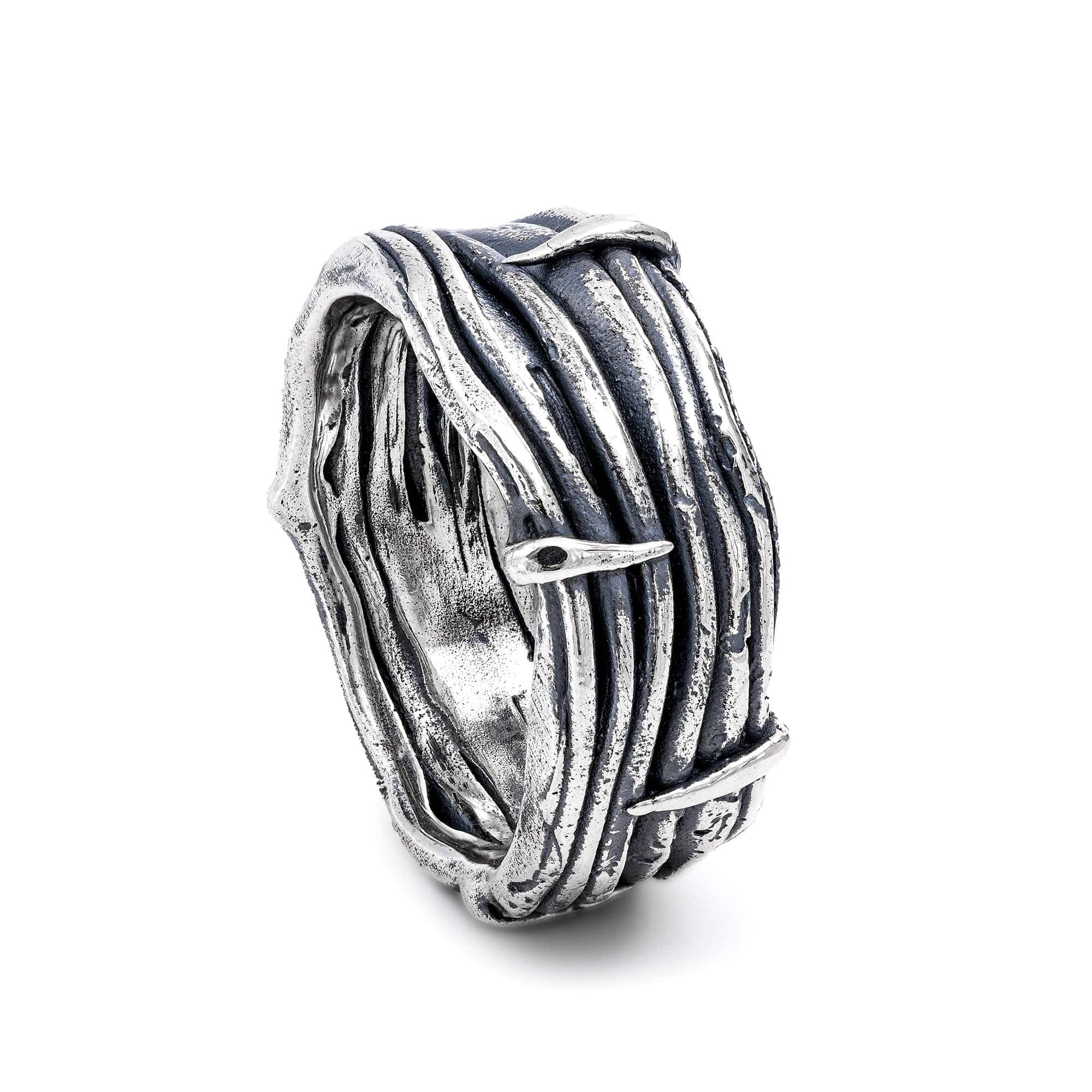 Aurora Oxidized Sterling Silver Ring with Handcrafted Folded Fabric Texture