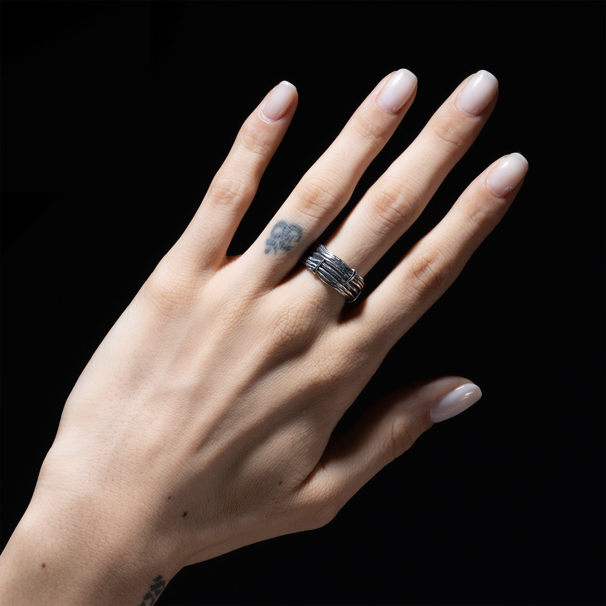 Aurora Oxidized Sterling Silver Ring with Handcrafted Folded Fabric Texture
