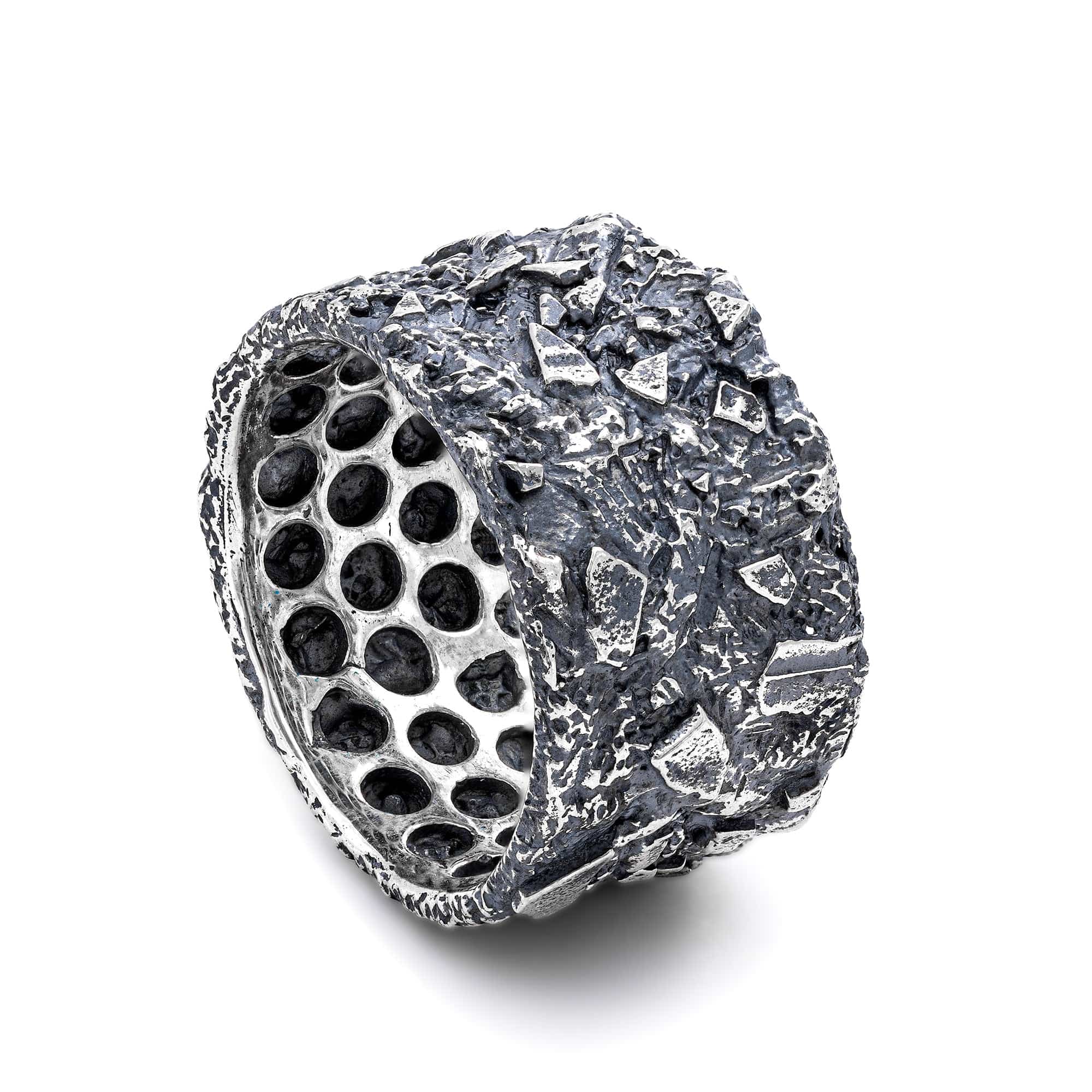 Bark Oxidized Silver Ring with Subtly Eroded, Natural Design