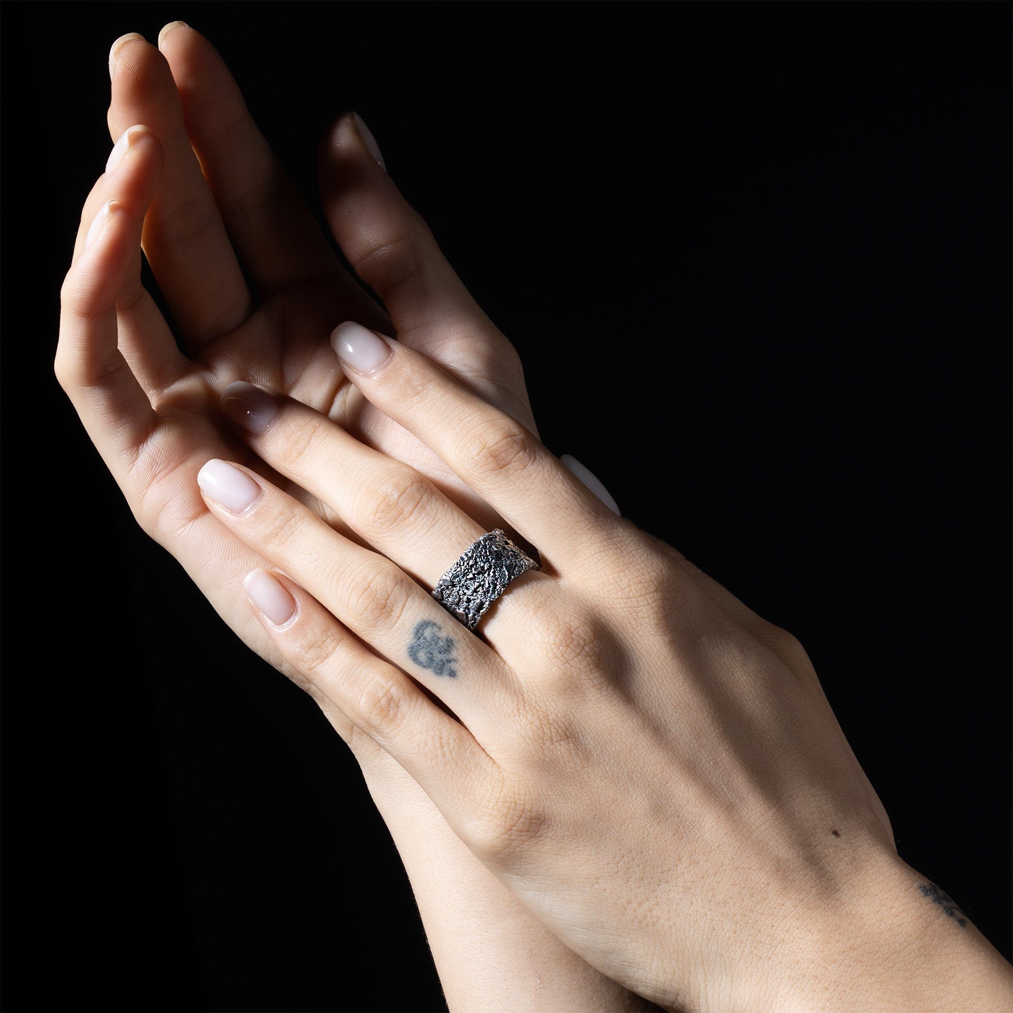 Bark Oxidized Silver Ring with Subtly Eroded, Natural Design