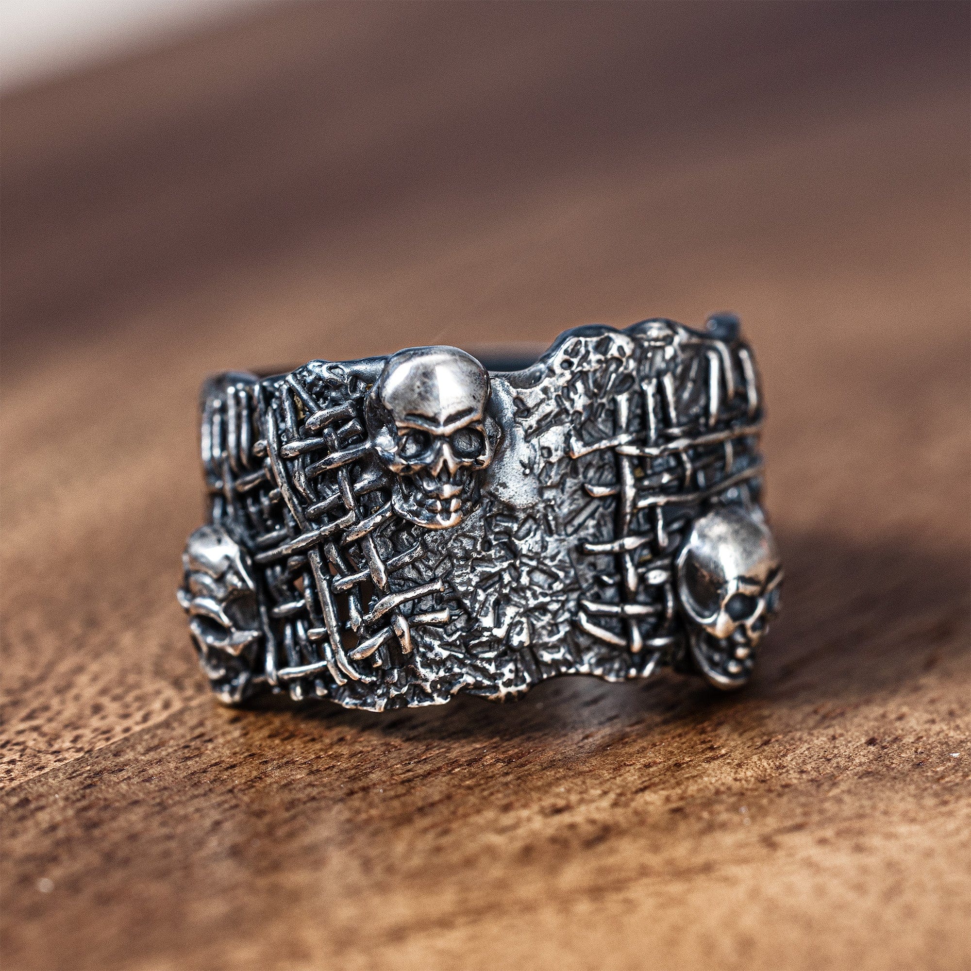 Basilisk Oxidized 925 Silver Ring with Miniature Skull Detailing