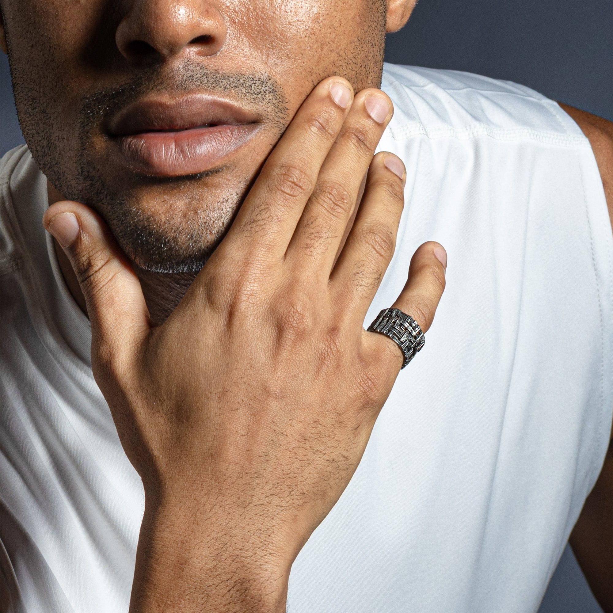 Brux Oxidized Silver Ring with Interwoven Metalwork