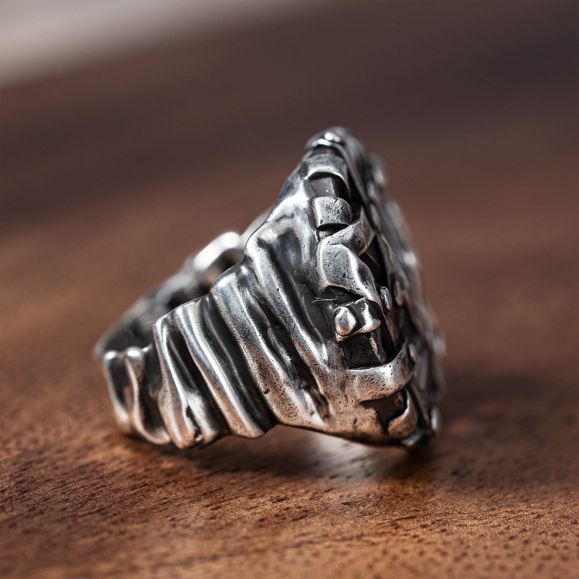 Chainmail Sterling Silver Ring with Cold, Machined Metal Effect