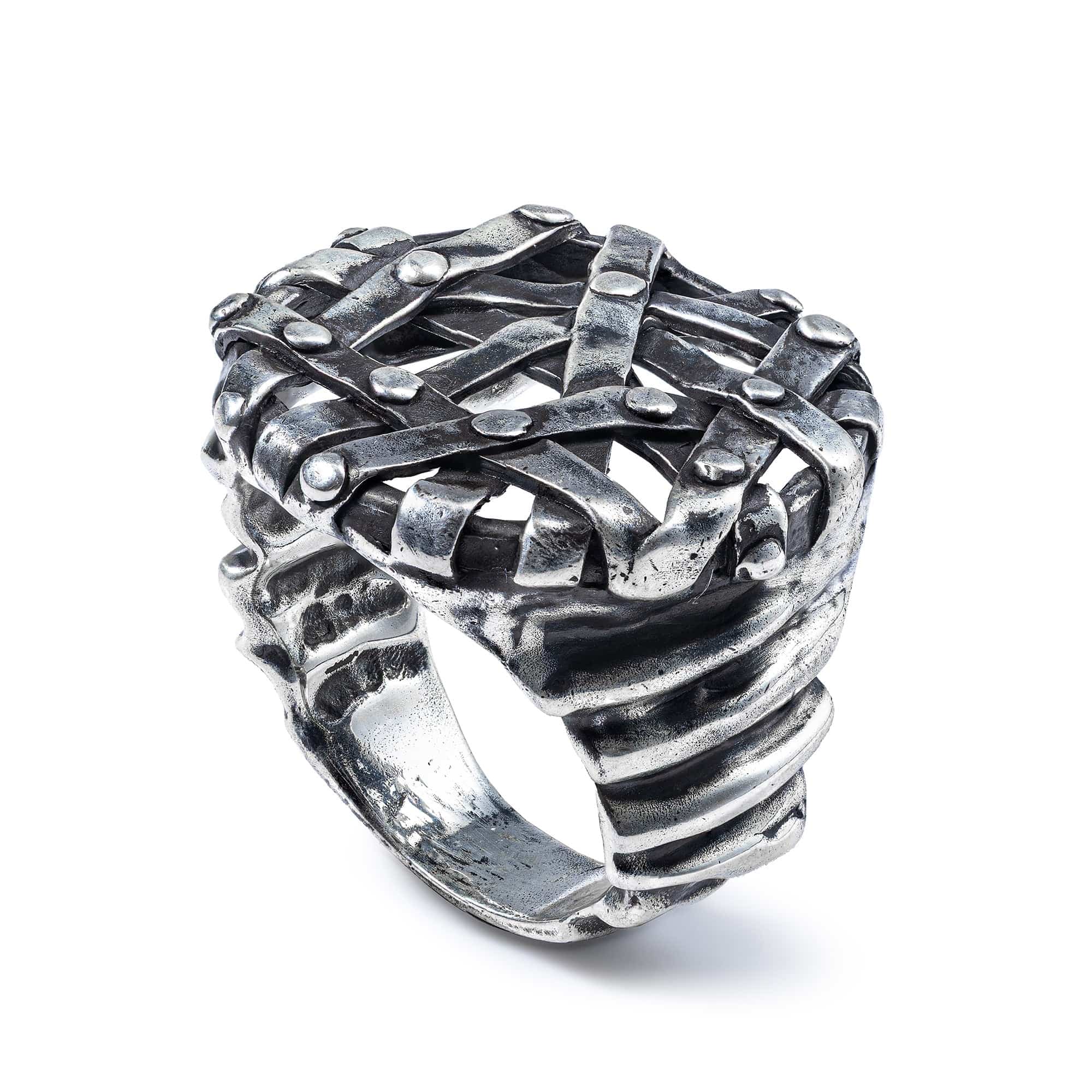 Chainmail Sterling Silver Ring with Cold, Machined Metal Effect