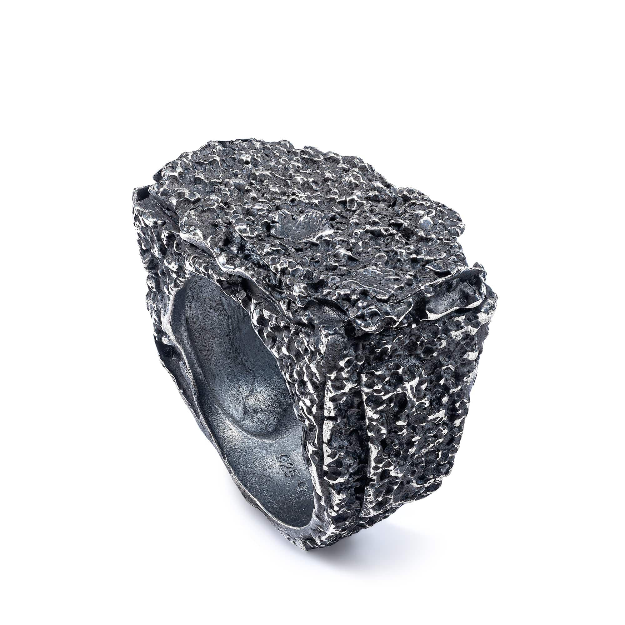 Ebonn Oxidized 925 Silver Ring with Organic Grained Texture