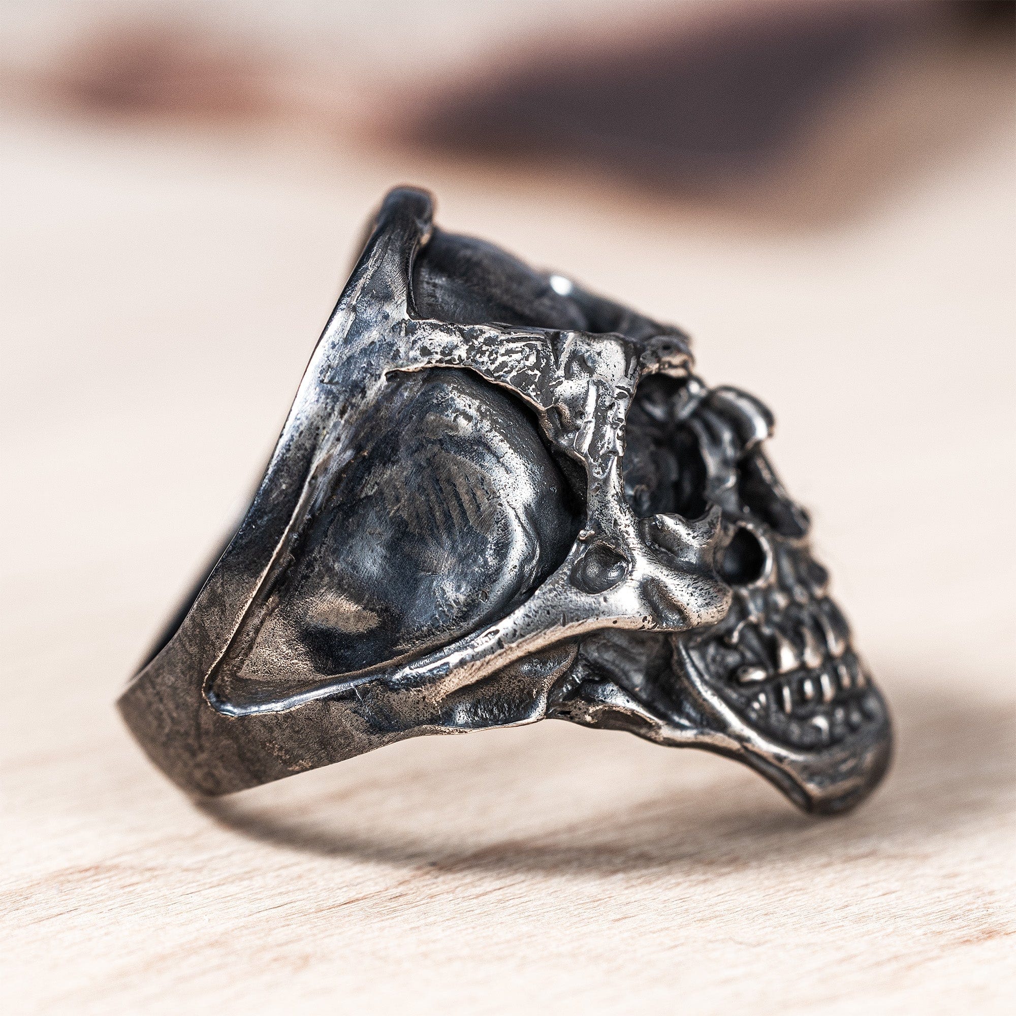 Femur Bold Gothic Skull Ring in Oxidized Silver