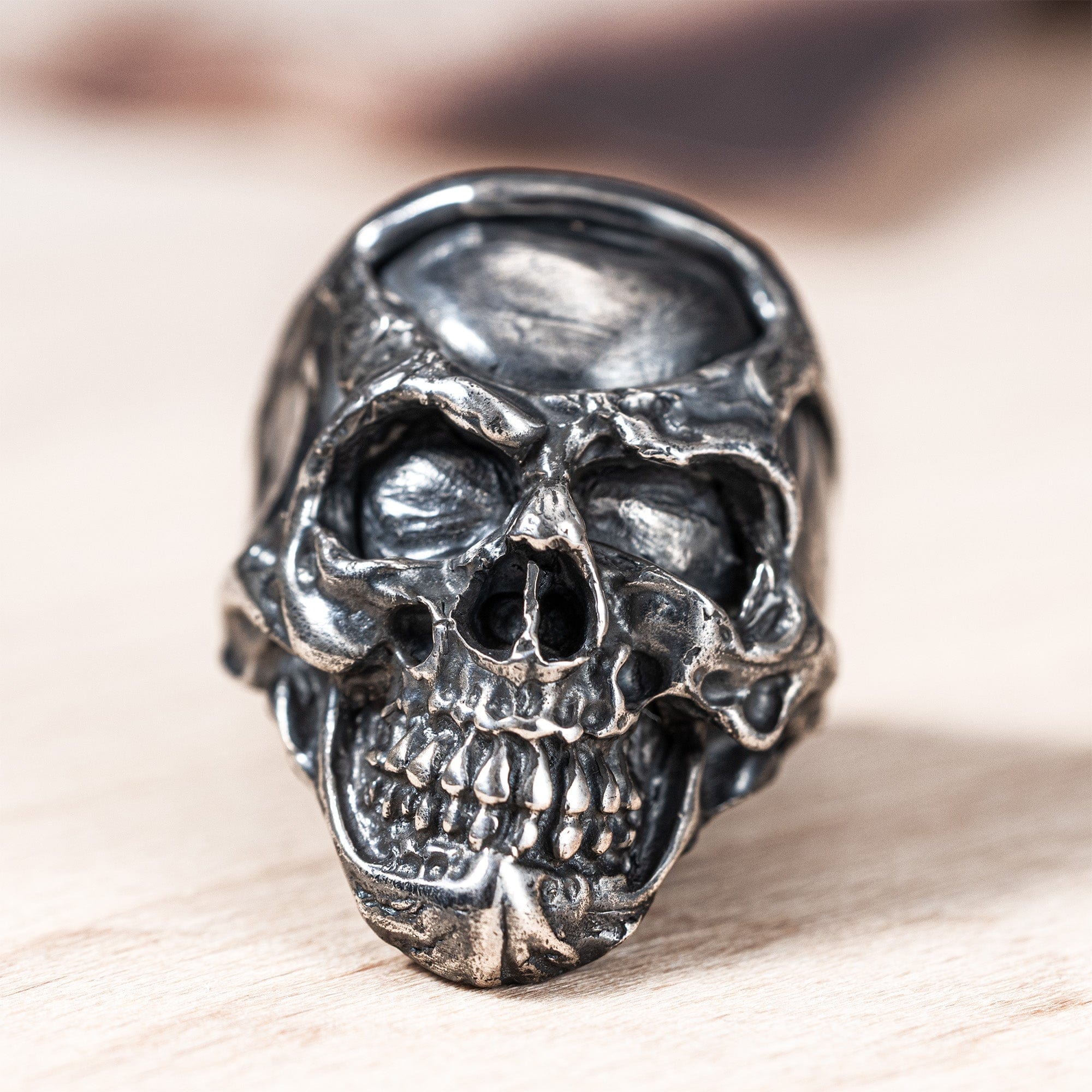 Femur Bold Gothic Skull Ring in Oxidized Silver