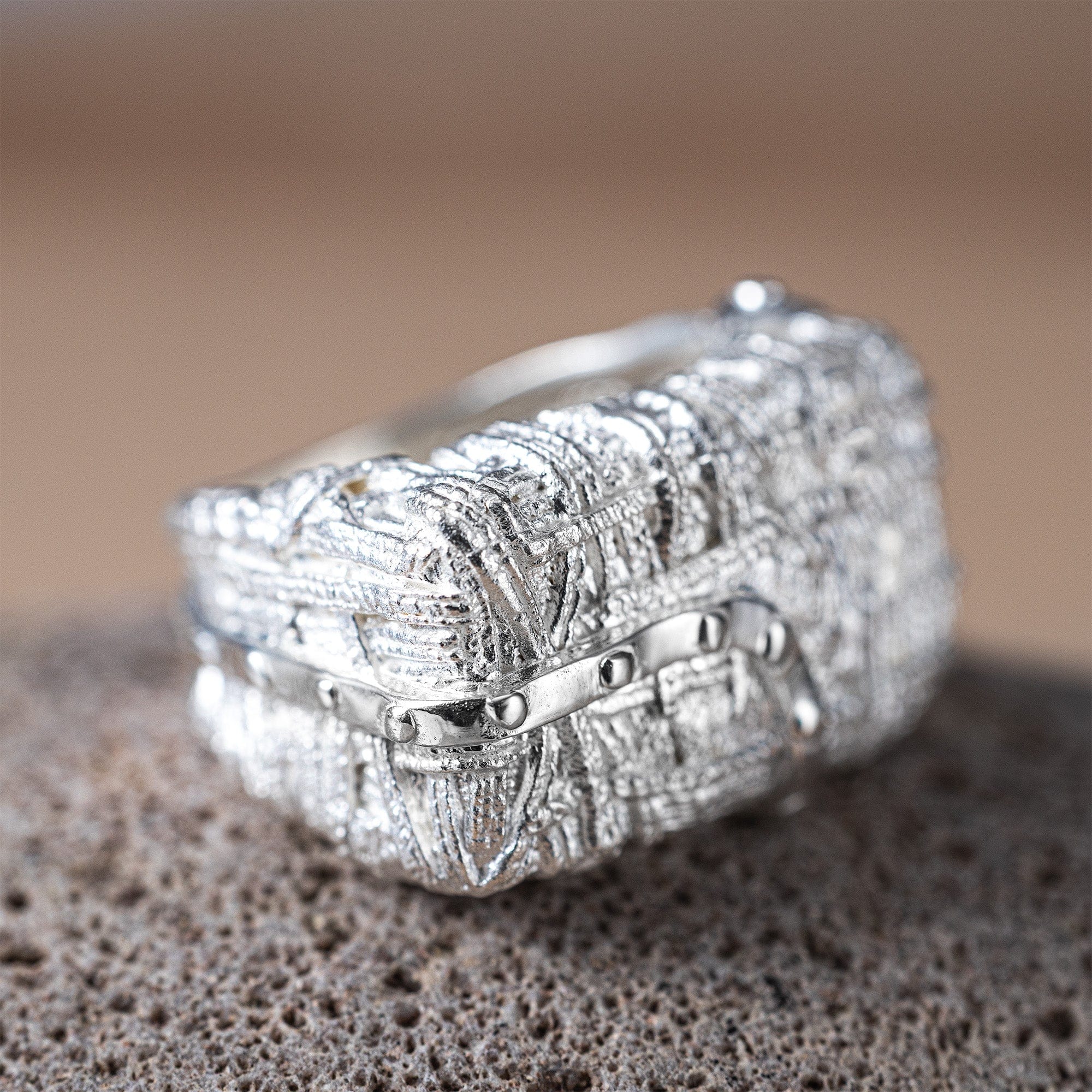 Fibril Unisex Silver Ring with Twisted and Tangled Wirework Structure