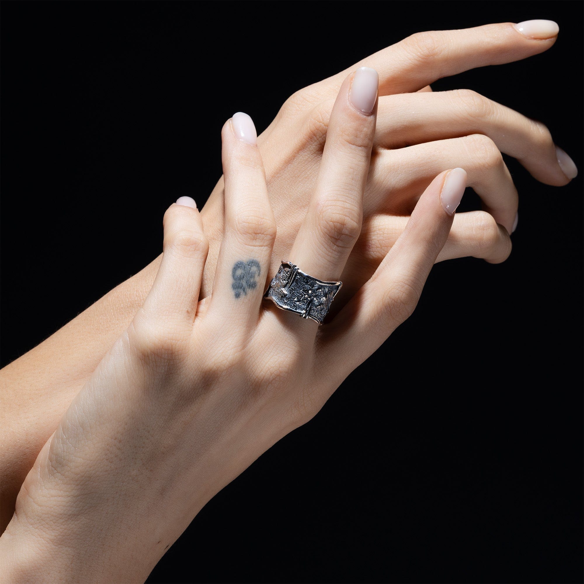 Frost Oxidized Silver Ring with Raw, Earthy Texture