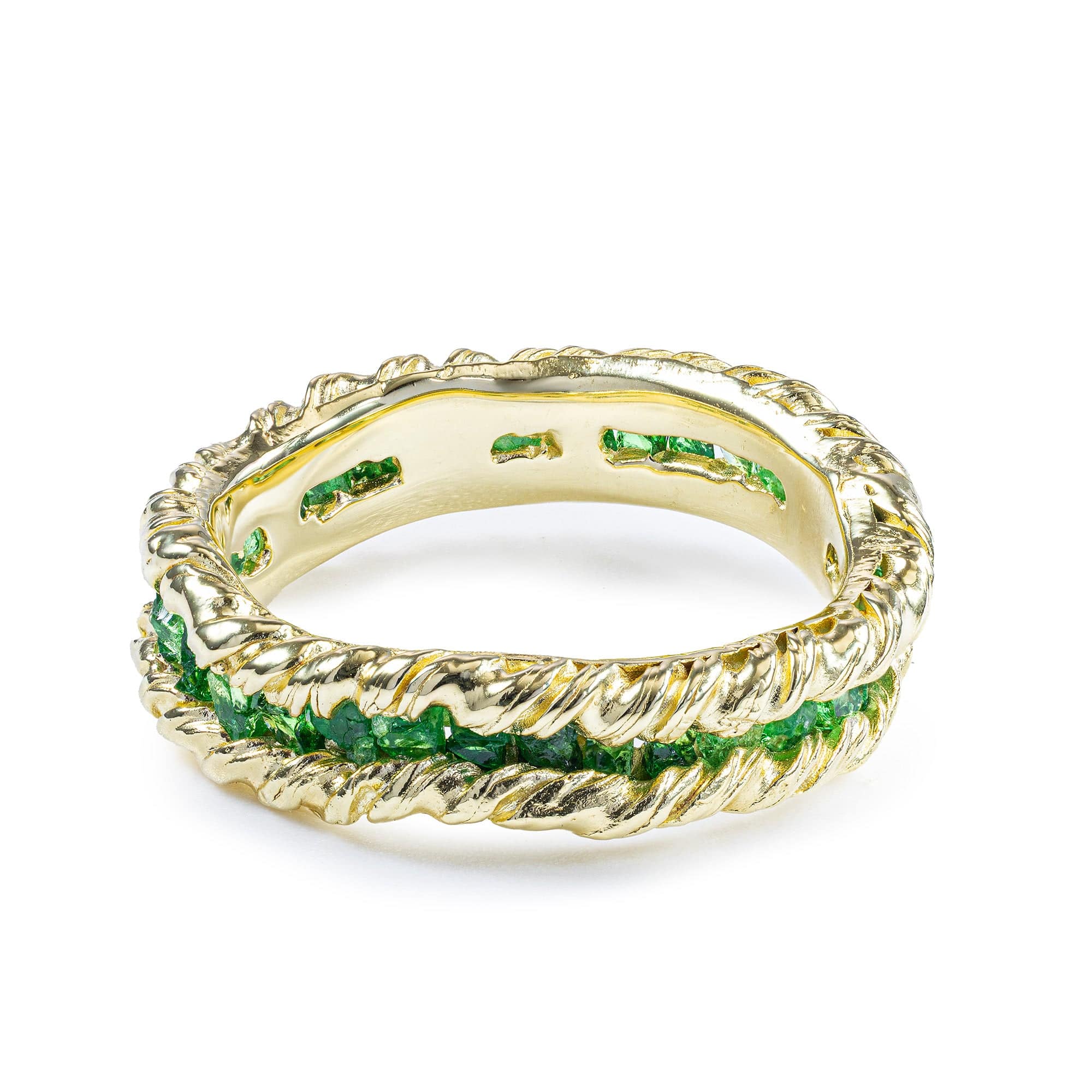 Gaiete Gold Plated Silver Ring with Raw Tsavorite Green Garnet Gemstones
