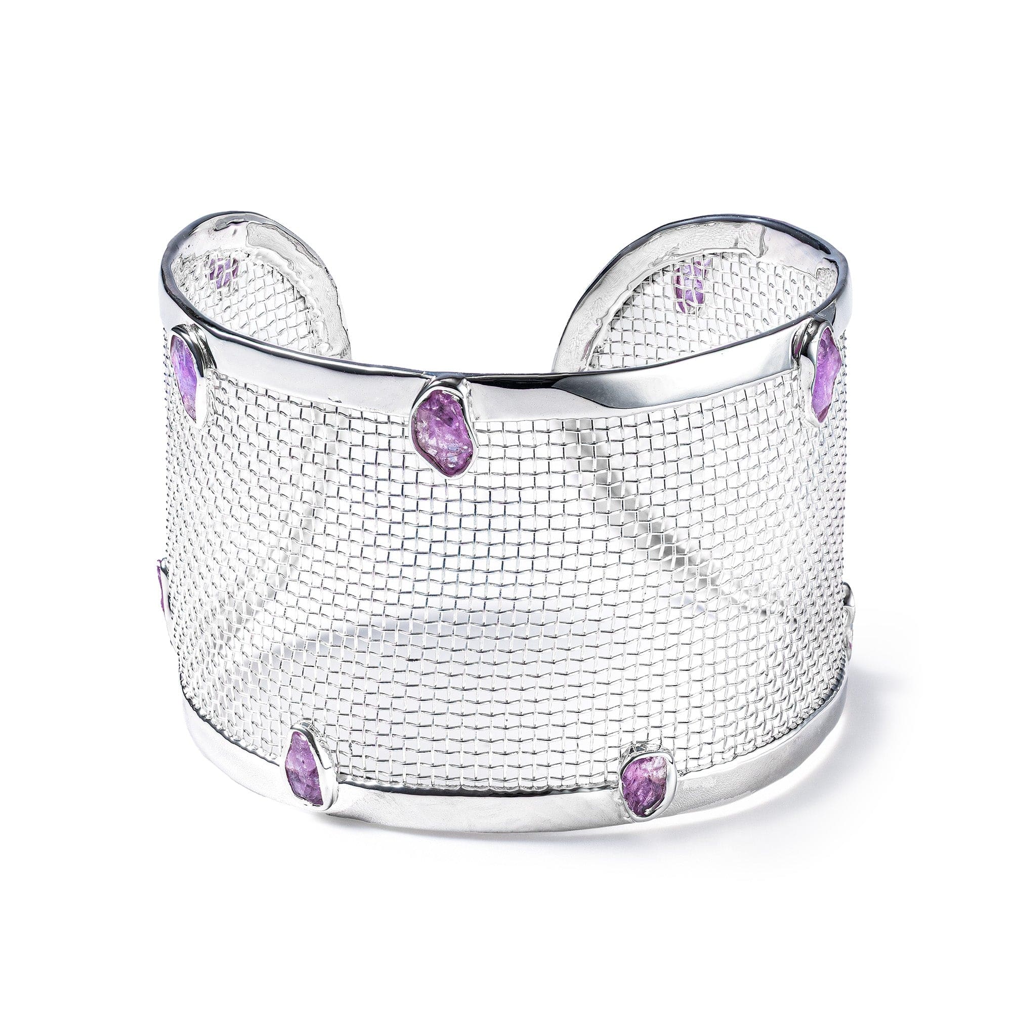 Lumen 925 Silver and Titanium Mesh Bracelet with Raw Pink Sapphires