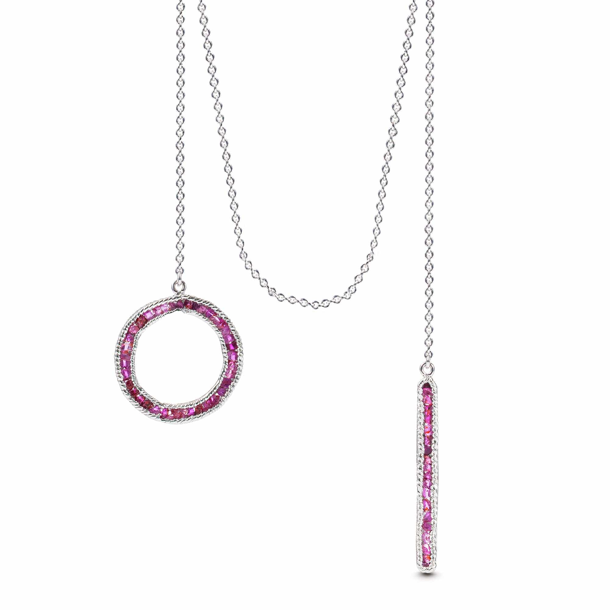 Medea Open Necklace in 925 Sterling Silver with Raw Rubies