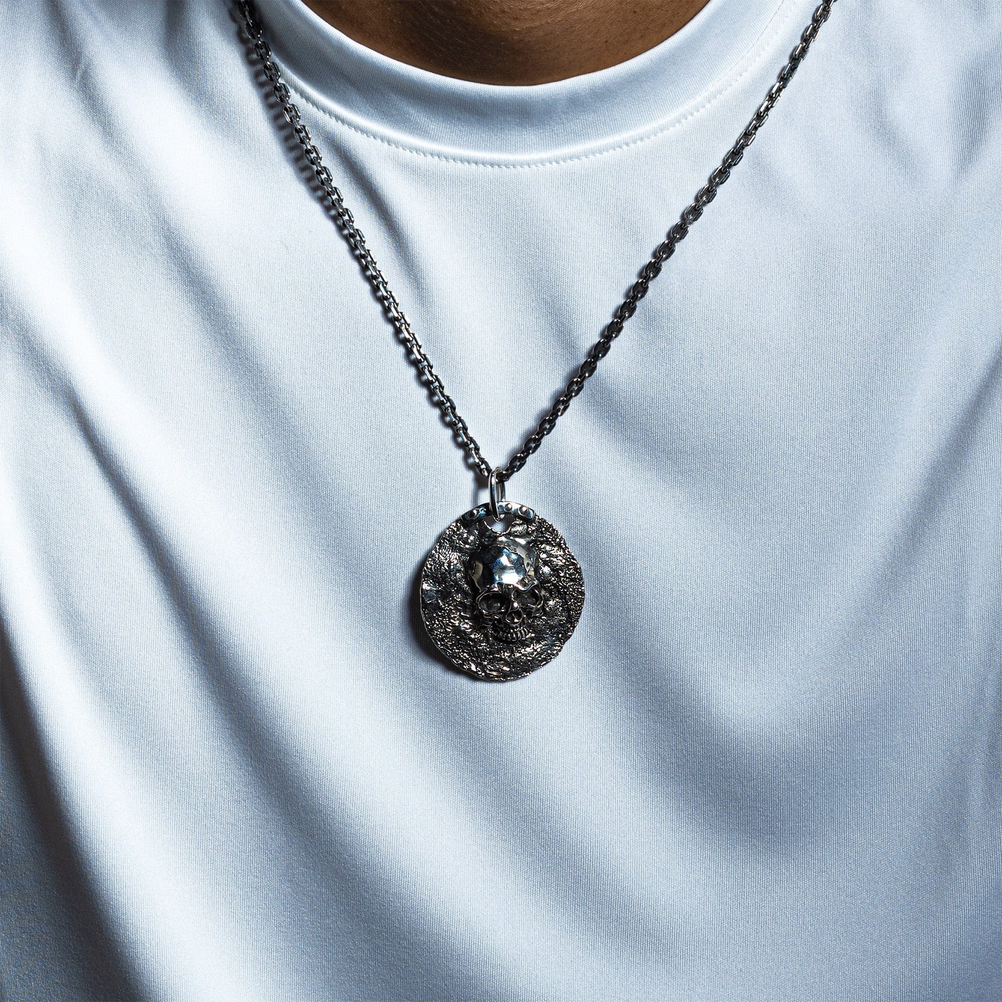 Aziel Sterling Silver Pendant with Timeworn Skull Relief