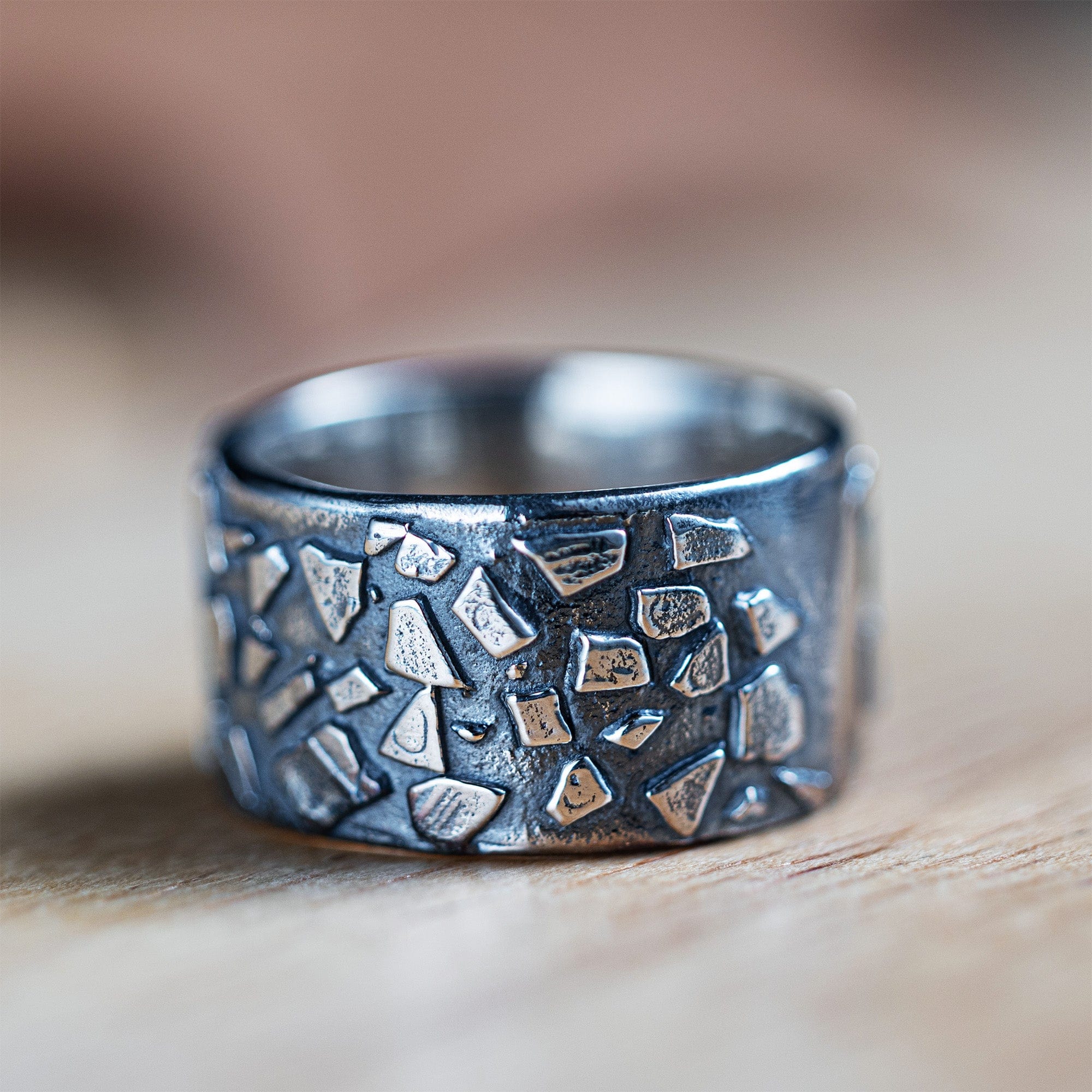 Imprint Hand-Forged 925 Silver Ring with Tactile, Raised Surface