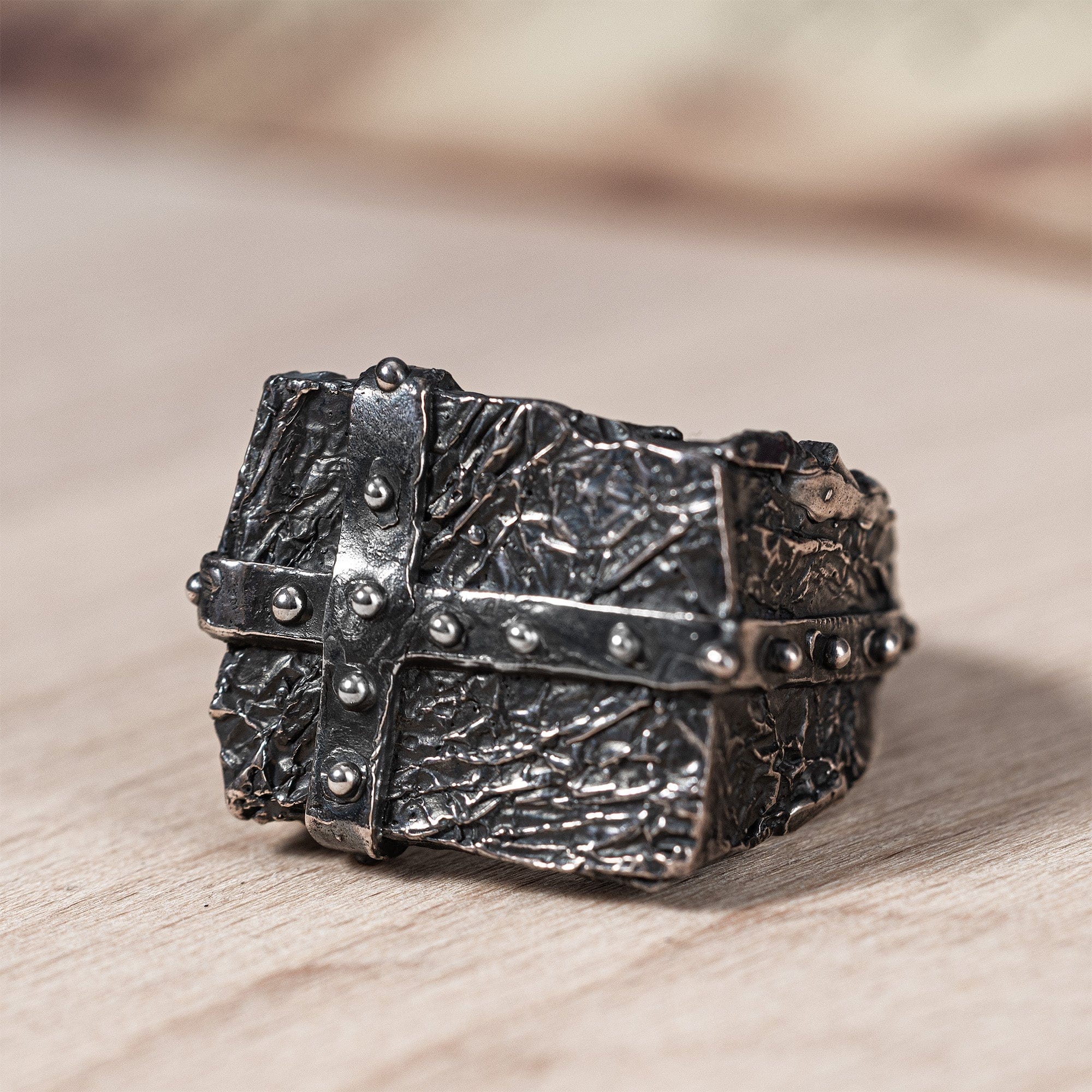 Ironlace Handmade 925 Silver Men's Ring with Gritty, Industrial Texture